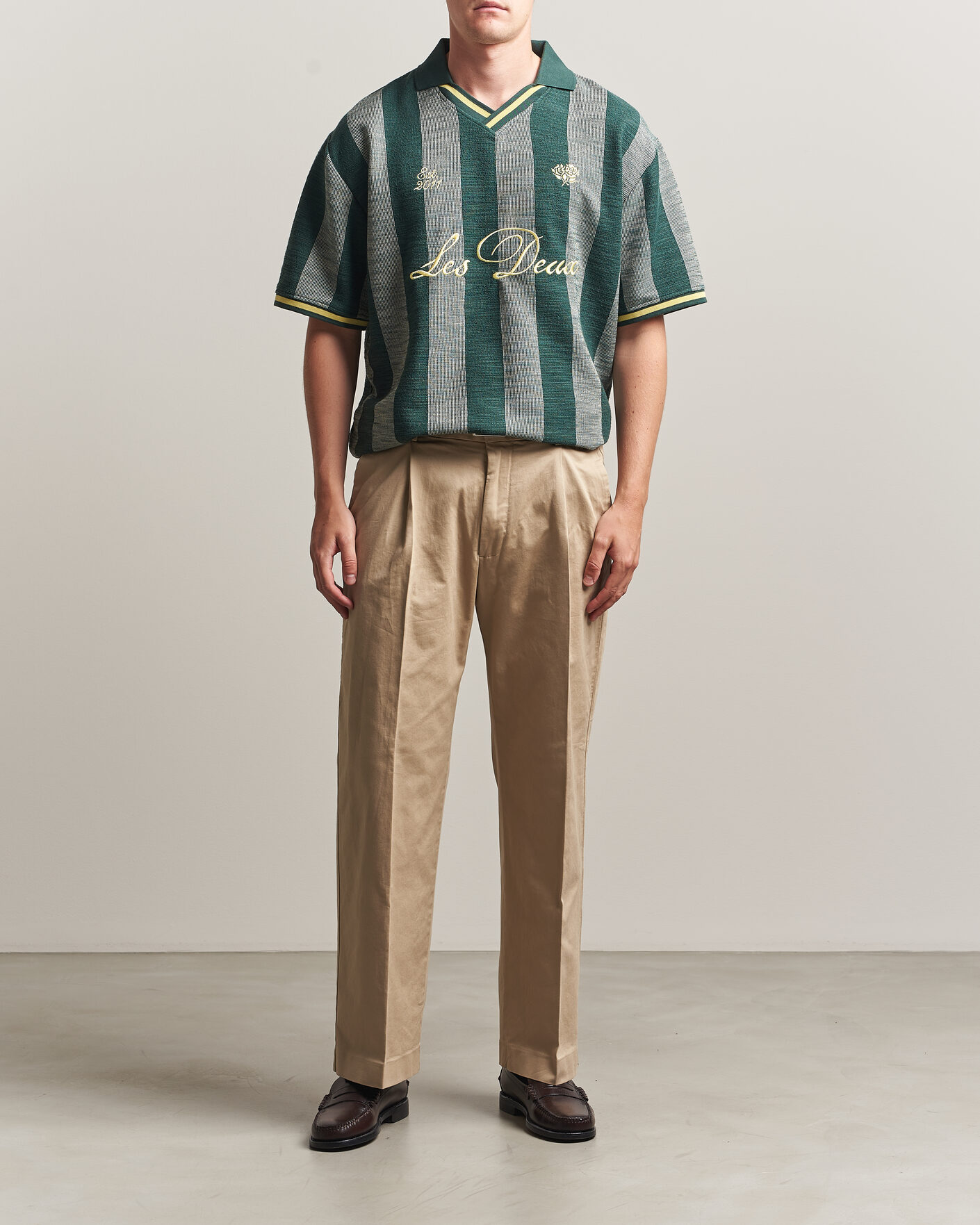 Hombres | Polos | LES DEUX | Stripe Jacquard Football Jersey Pine Green