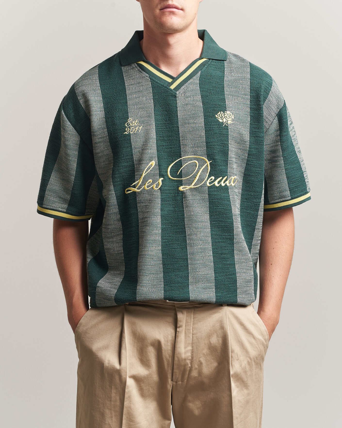 Hombres | Polos | LES DEUX | Stripe Jacquard Football Jersey Pine Green