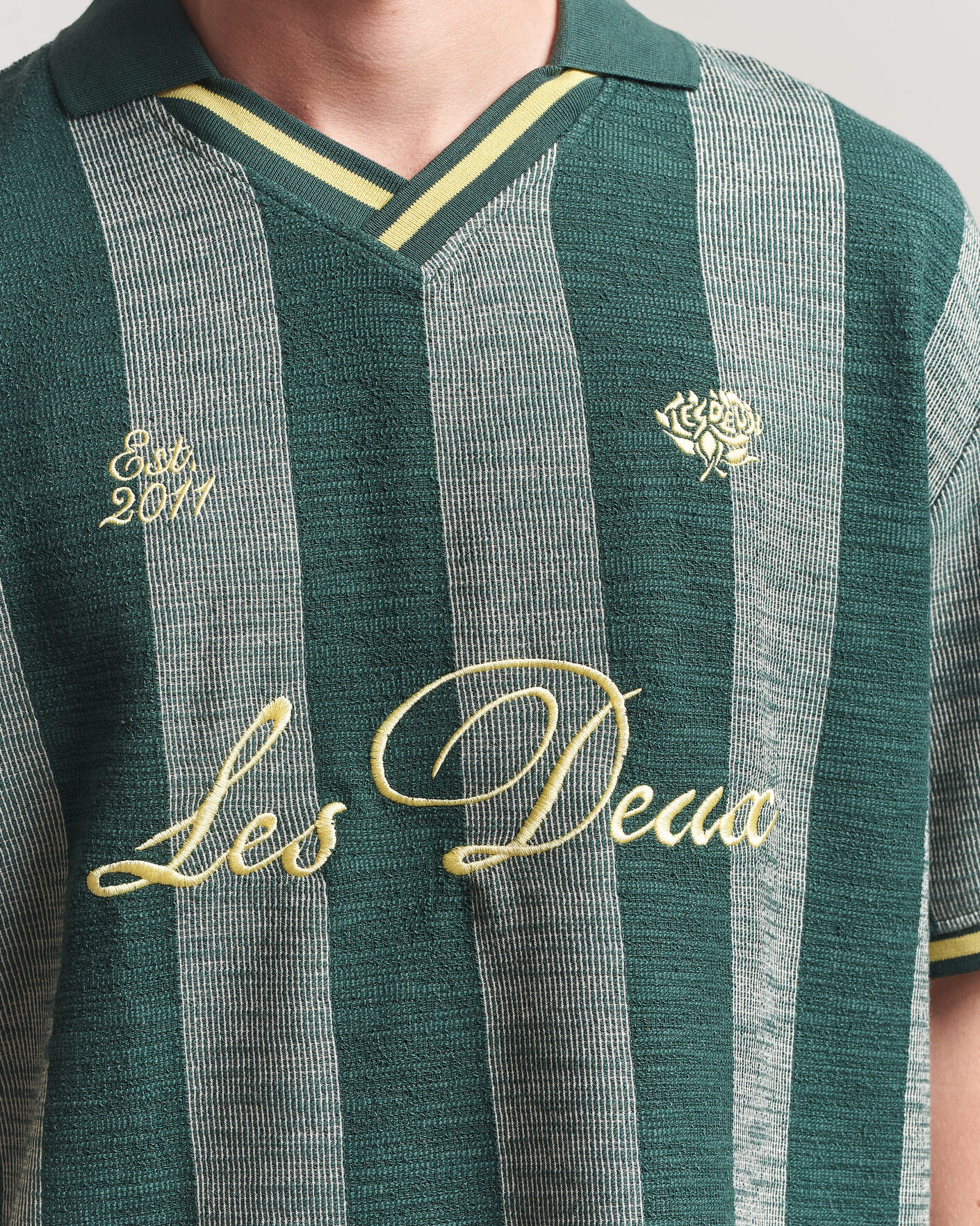 Hombres | Polos | LES DEUX | Stripe Jacquard Football Jersey Pine Green