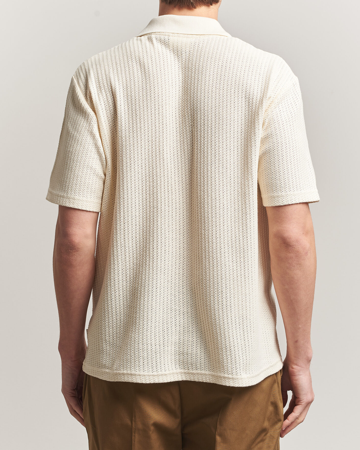 Hombres | Camisas | LES DEUX | Pointelle Short Sleeve Knitted Shirt Eggnog White