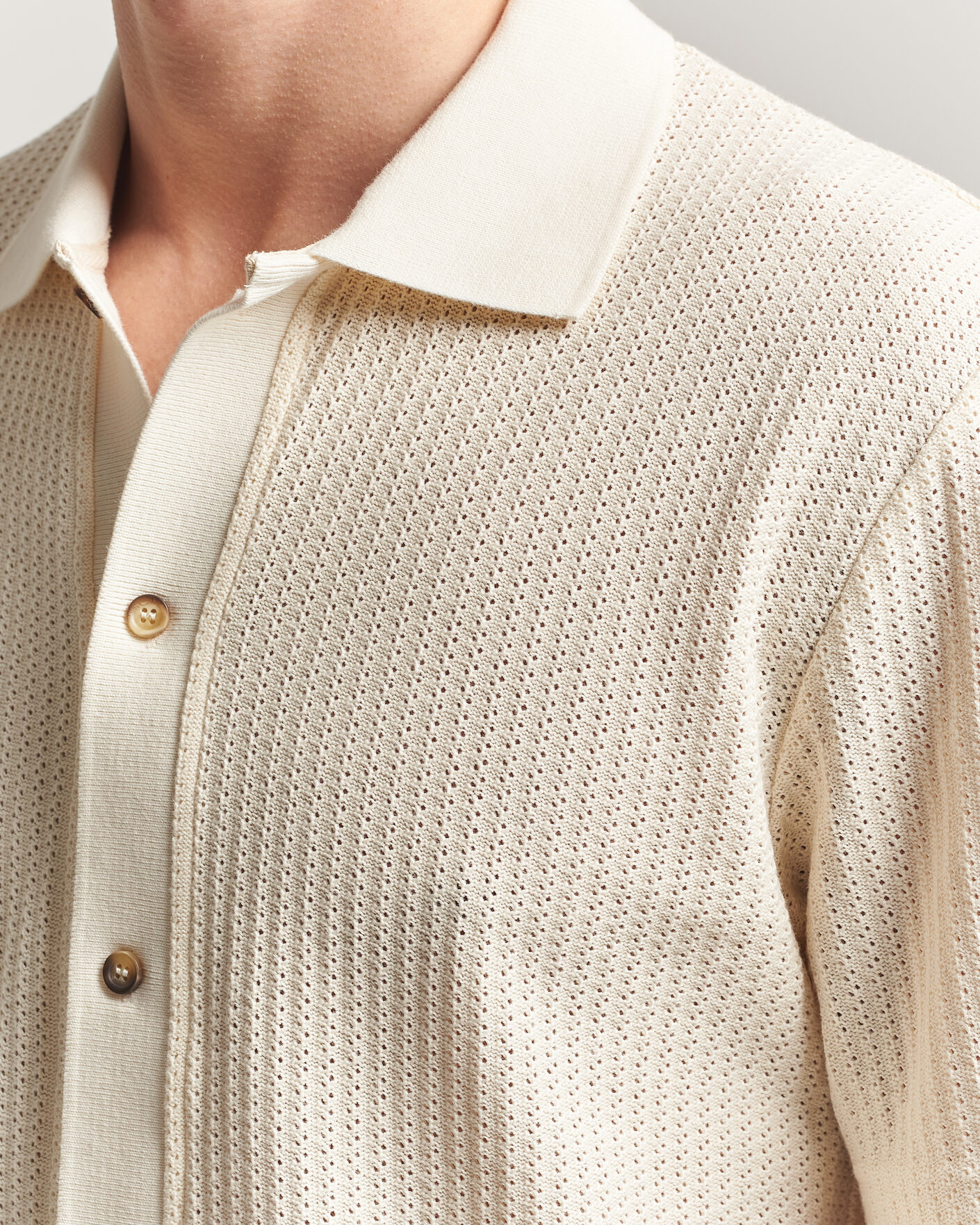 Hombres | Camisas | LES DEUX | Pointelle Short Sleeve Knitted Shirt Eggnog White