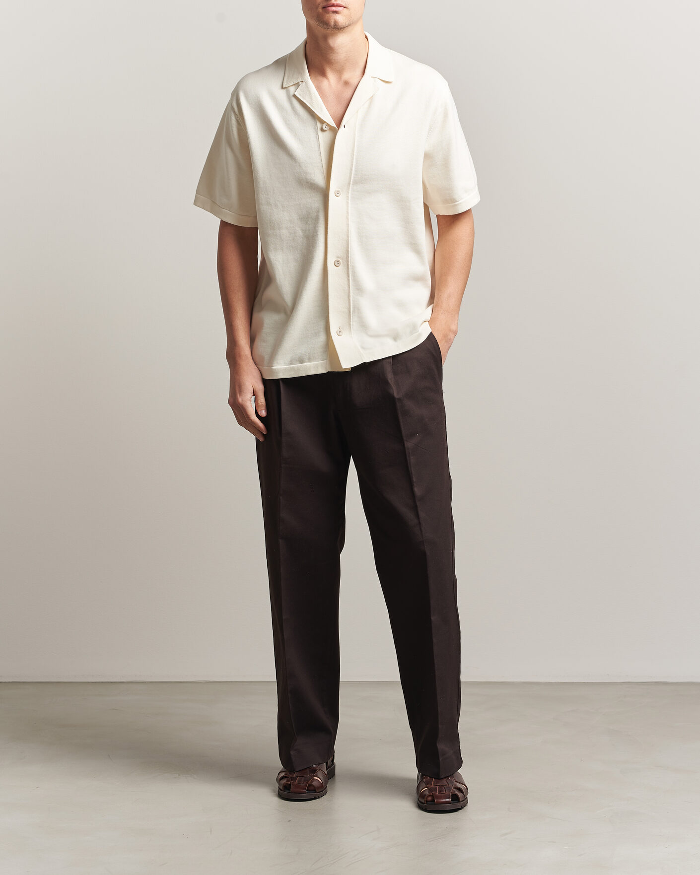 Hombres | Camisas | LES DEUX | Bouquet Knitted Short Sleeve Shirt Eggnog White