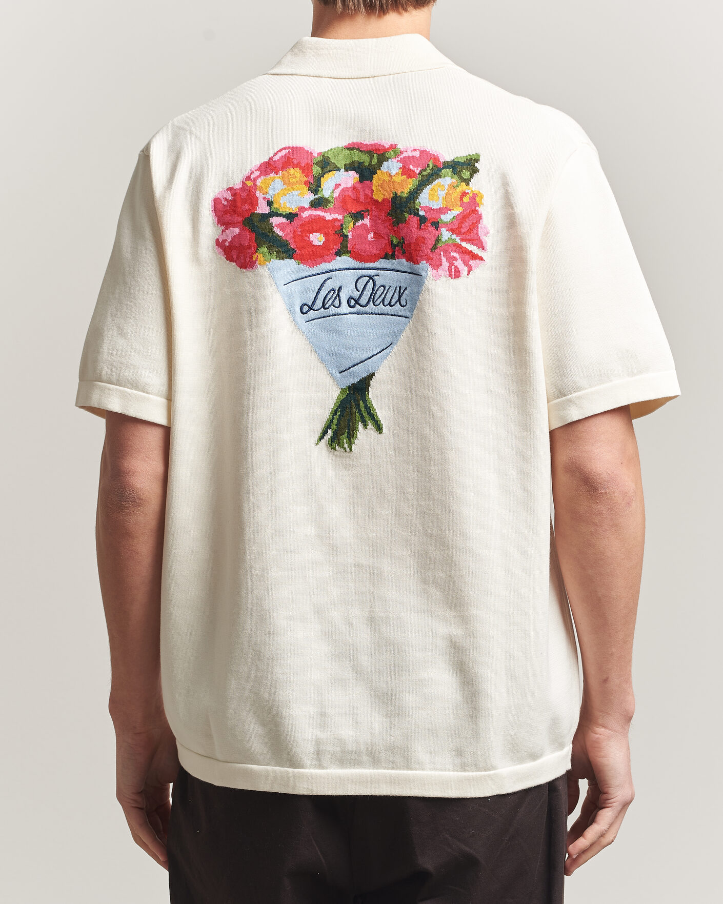 Hombres | Camisas | LES DEUX | Bouquet Knitted Short Sleeve Shirt Eggnog White