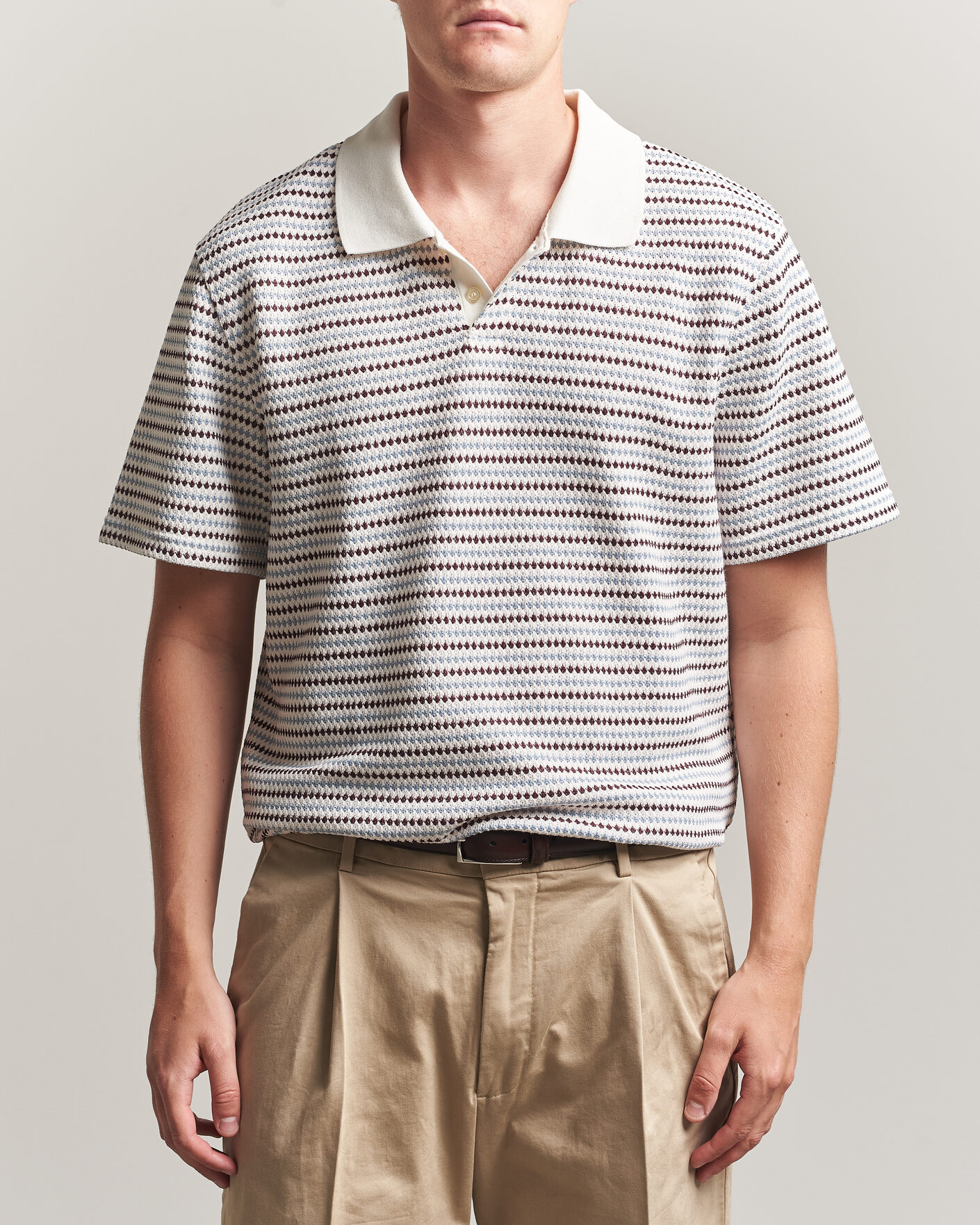 Hombres | Polos | LES DEUX | Knitted Stripe Polo Eggnog White