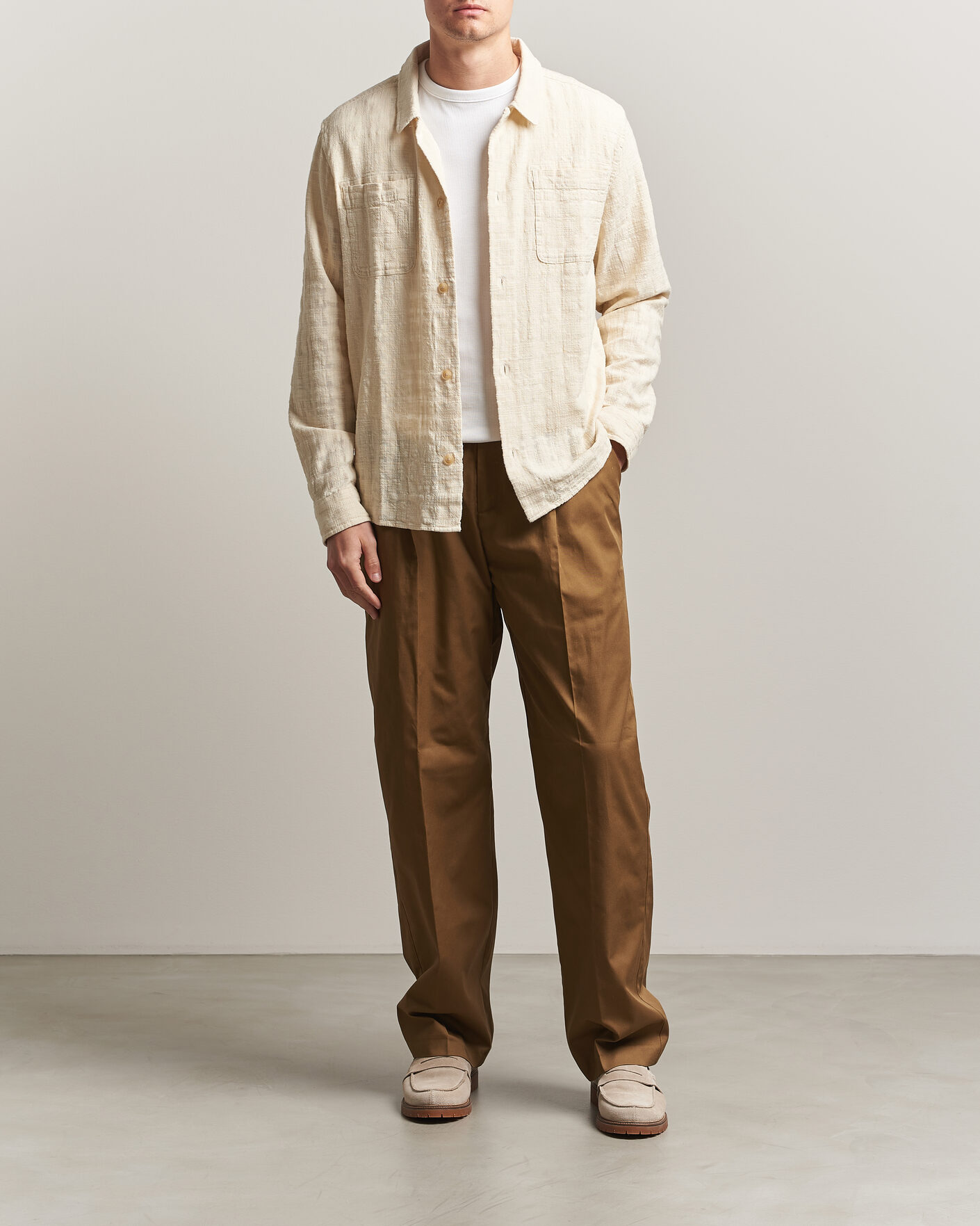 Hombres | Camisas | LES DEUX | Textured Slub Overshirt Ivory