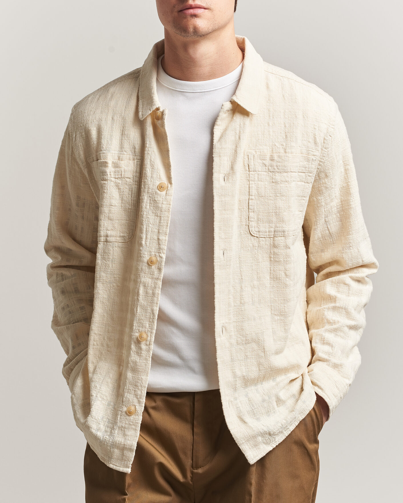 Hombres | Camisas | LES DEUX | Textured Slub Overshirt Ivory