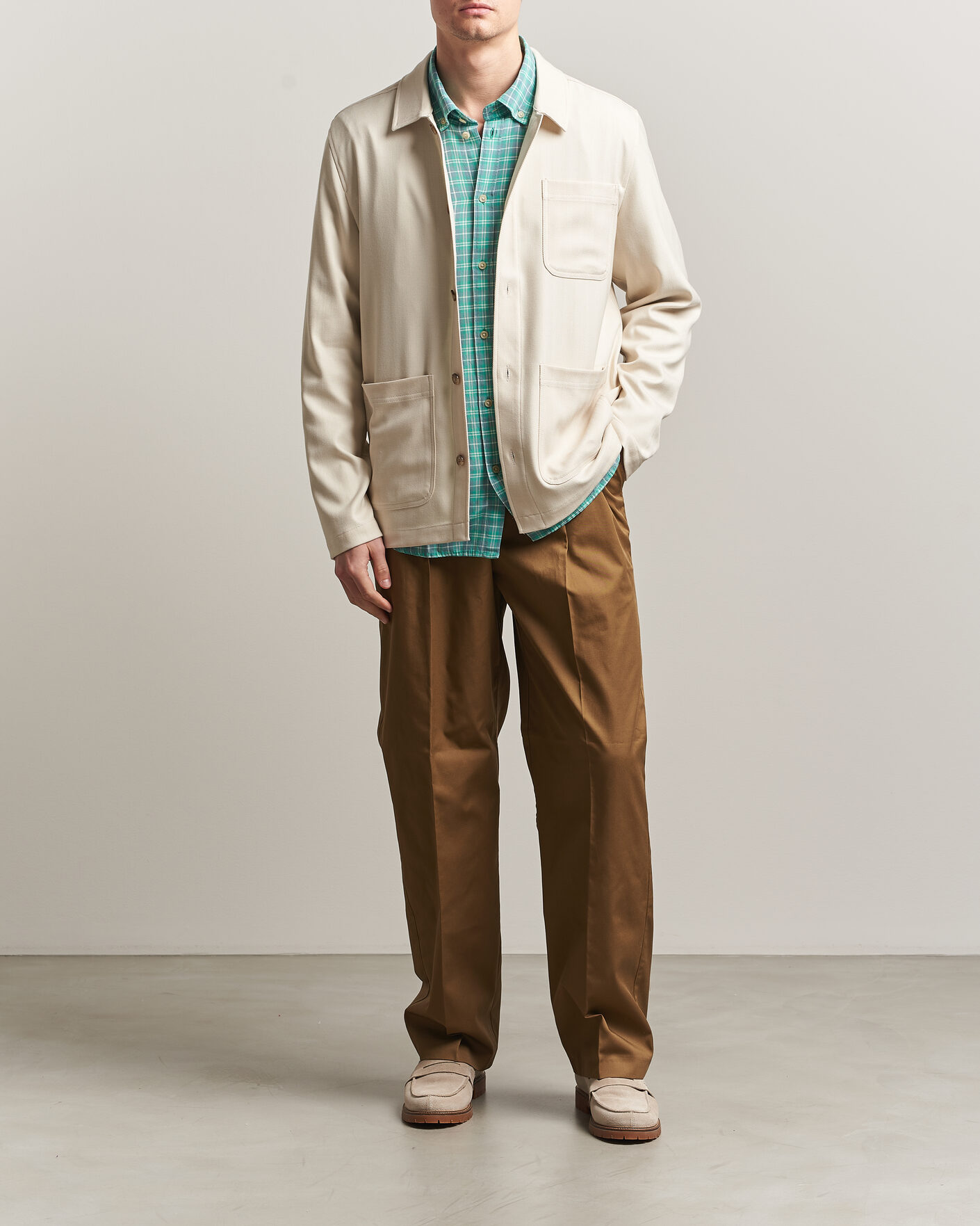 Hombres | Camisas | LES DEUX | Herringbone Overshirt Ivory