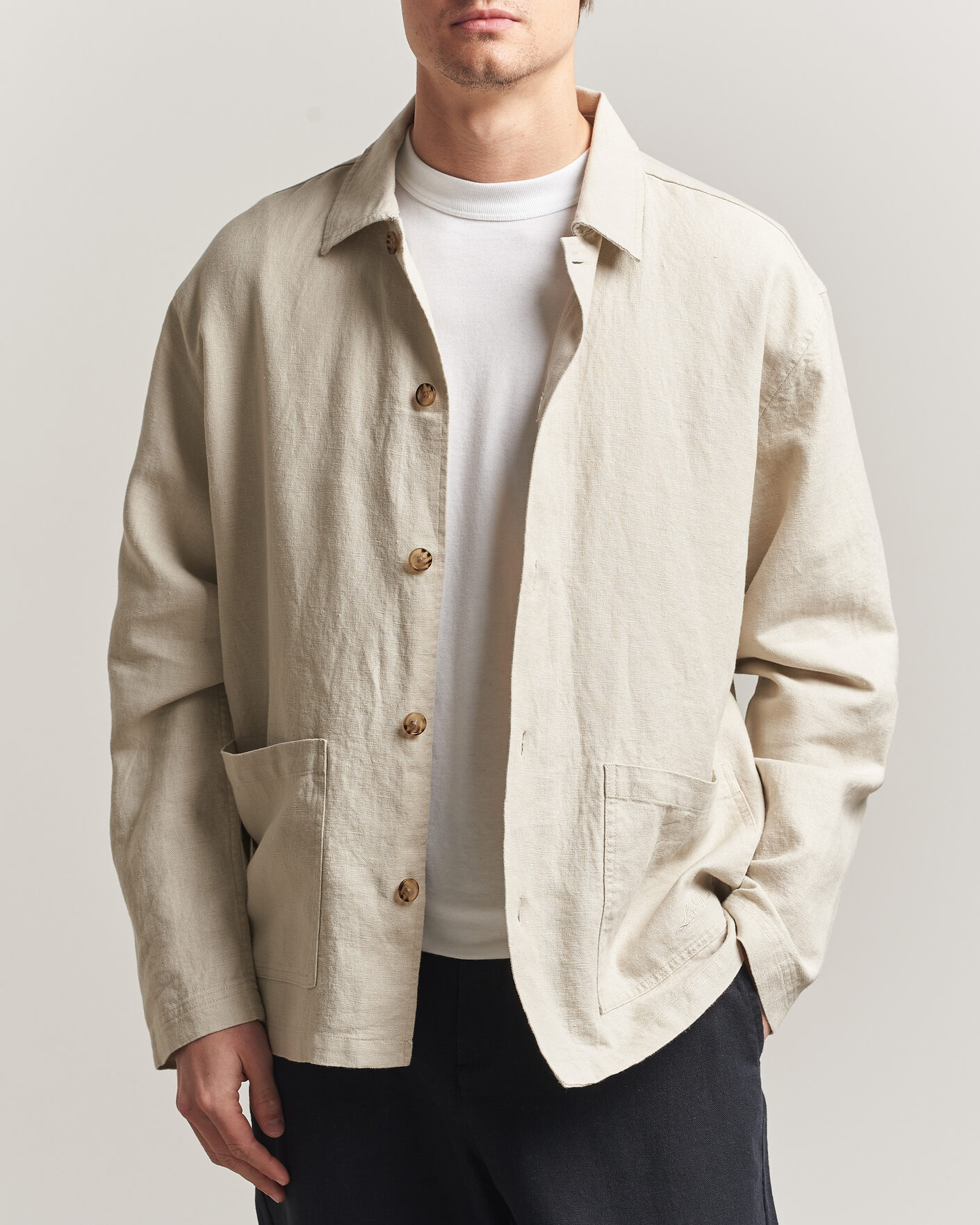 Hombres | Camisas | LES DEUX | Linen Overshirt Light Sand