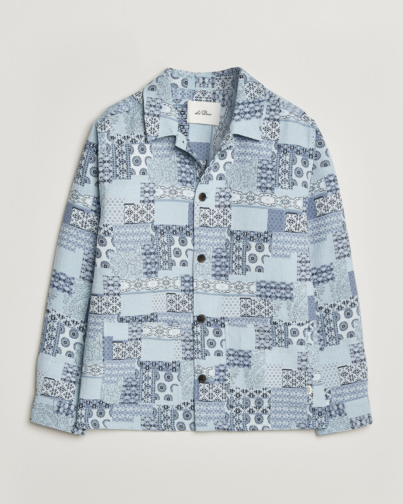 Hombres | Camisas | LES DEUX | Patchwork Jacquard Overshirt Skyway Blue