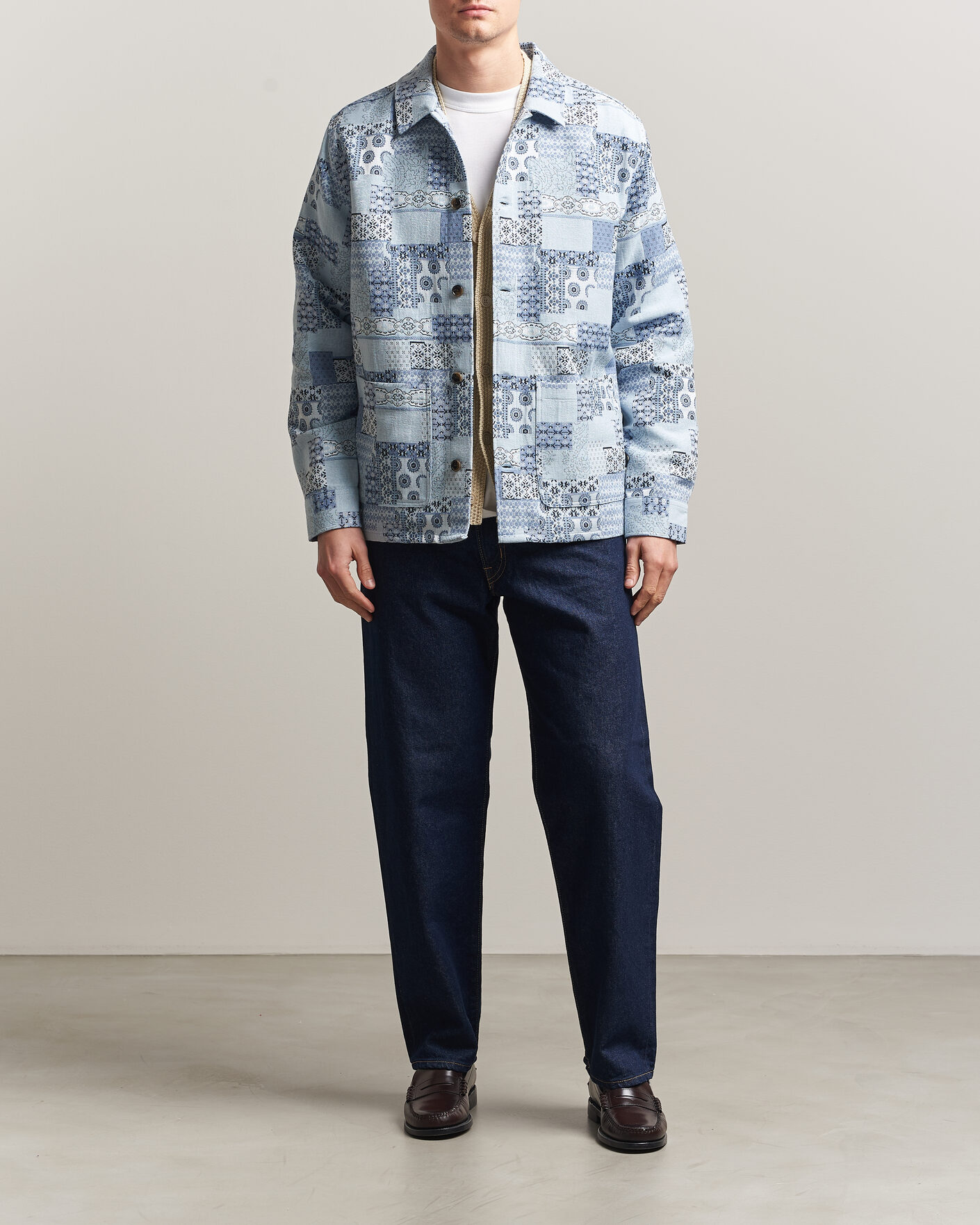 Hombres | Camisas | LES DEUX | Patchwork Jacquard Overshirt Skyway Blue
