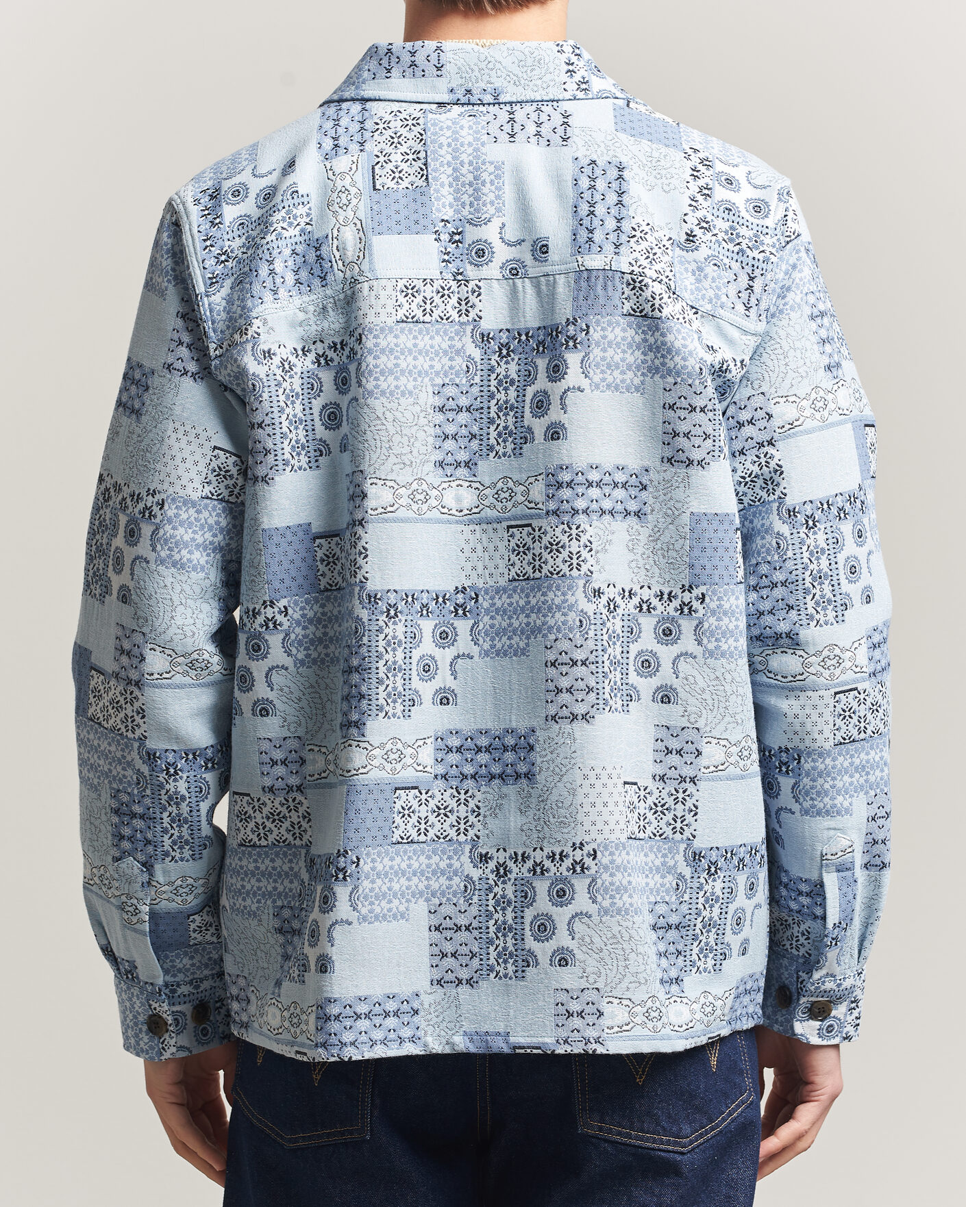 Hombres | Camisas | LES DEUX | Patchwork Jacquard Overshirt Skyway Blue