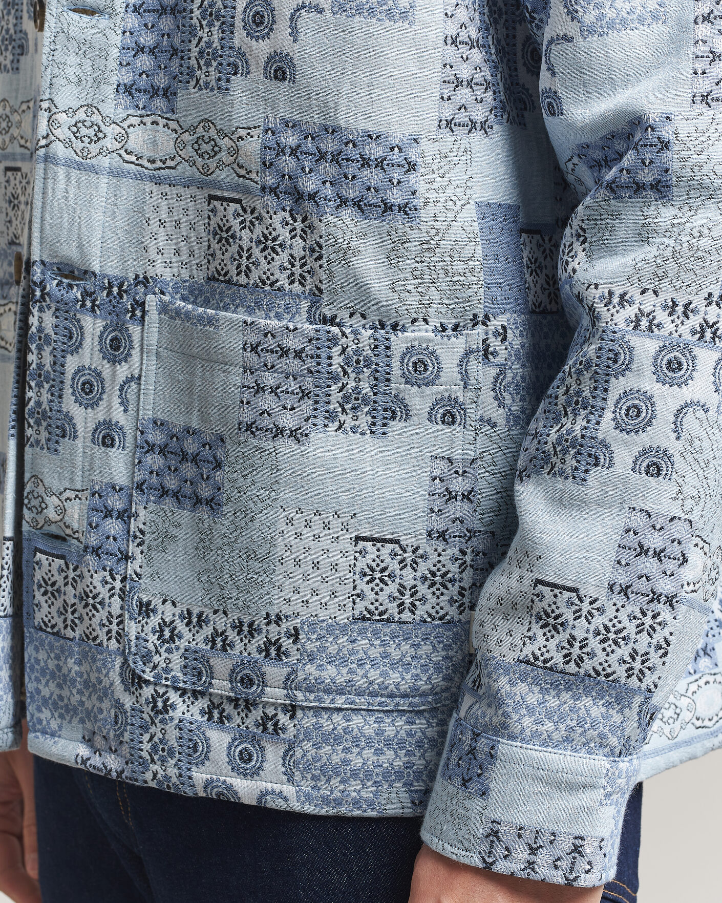 Hombres | Camisas | LES DEUX | Patchwork Jacquard Overshirt Skyway Blue