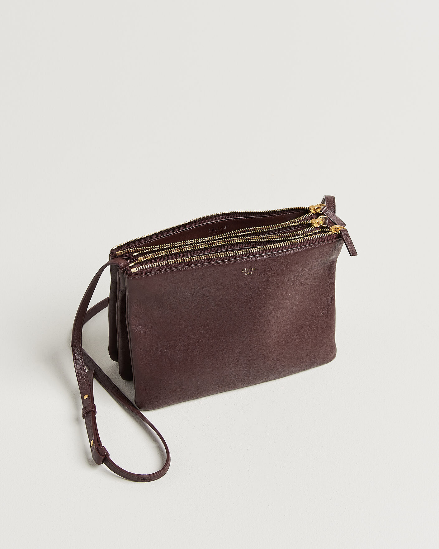 Hombres | Pre-Owned & Vintage Bags | Celine Pre-Owned | Trio Bag Medium Leather Burgundy