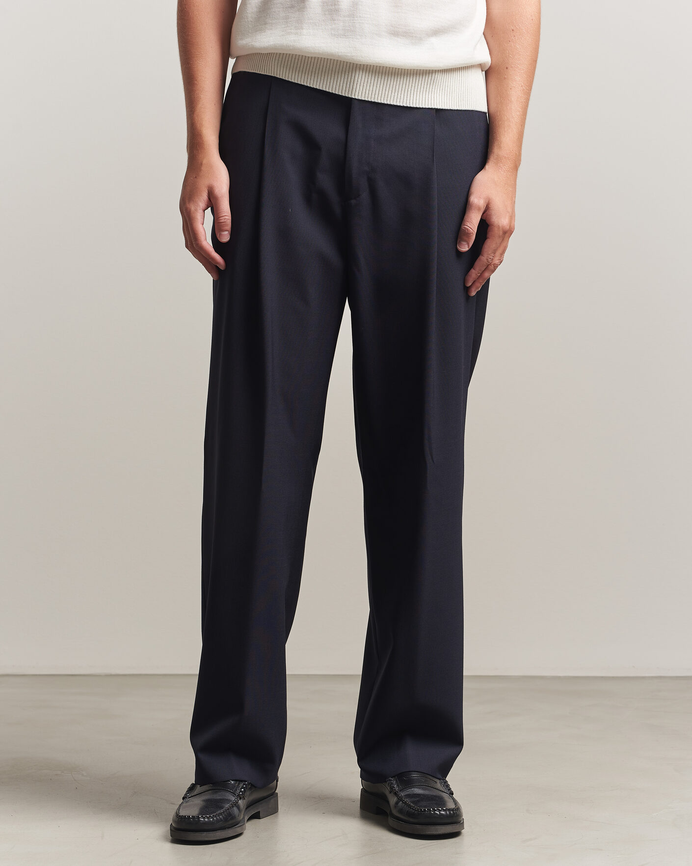 Hombres | Pantalones | BOSS BLACK | Pat Pleated Wool Trousers Dark Blue
