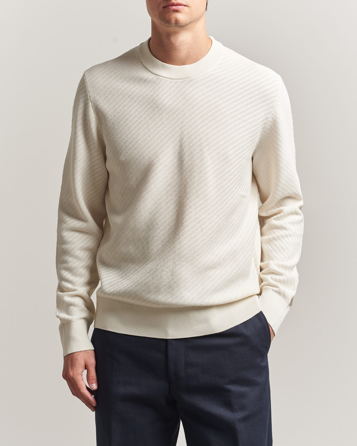Hombres | Jerséis y prendas de punto | BOSS BLACK | Lofranco Structured Knitted Sweater Open White