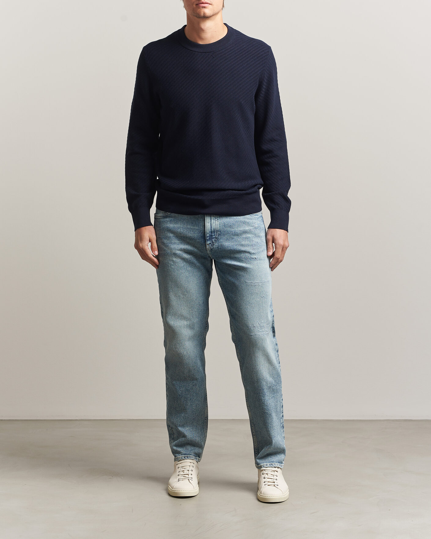 Hombres | Jerséis y prendas de punto | BOSS BLACK | Lofranco Structured Knitted Sweater Dark Blue