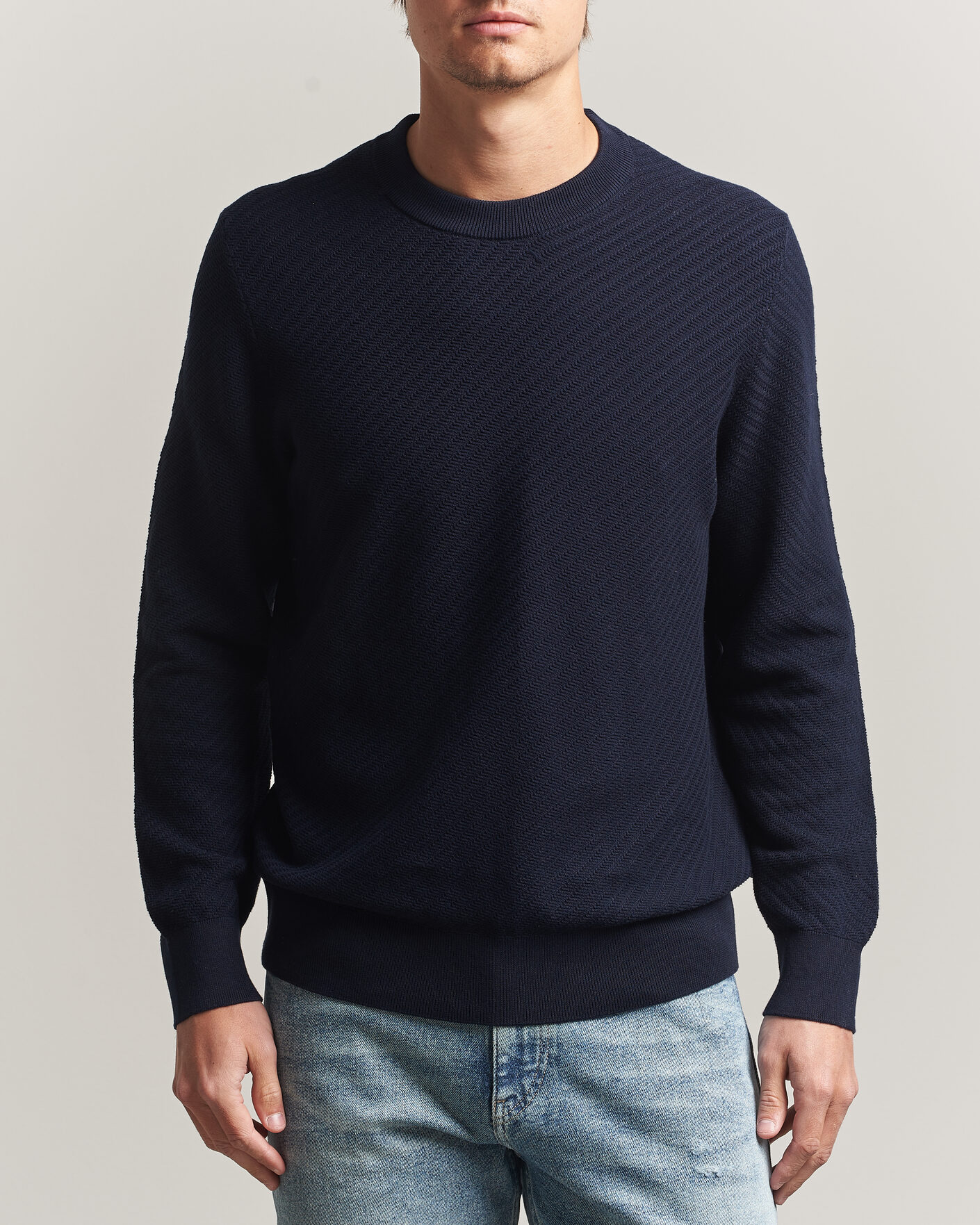 Hombres | Jerséis y prendas de punto | BOSS BLACK | Lofranco Structured Knitted Sweater Dark Blue