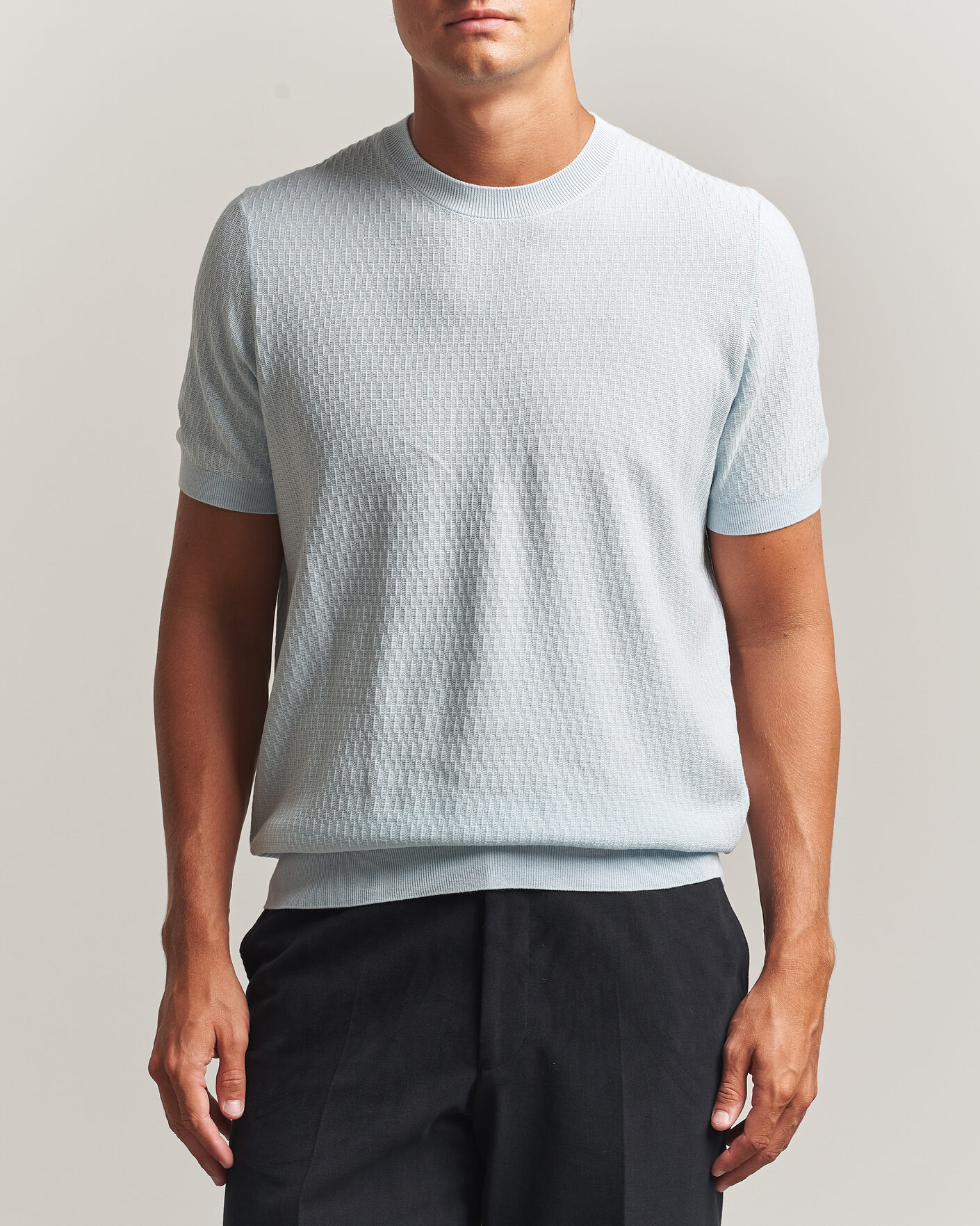 Hombres | Camisetas | BOSS BLACK | Laruso Structured Knitted T-Shirt Open Blue
