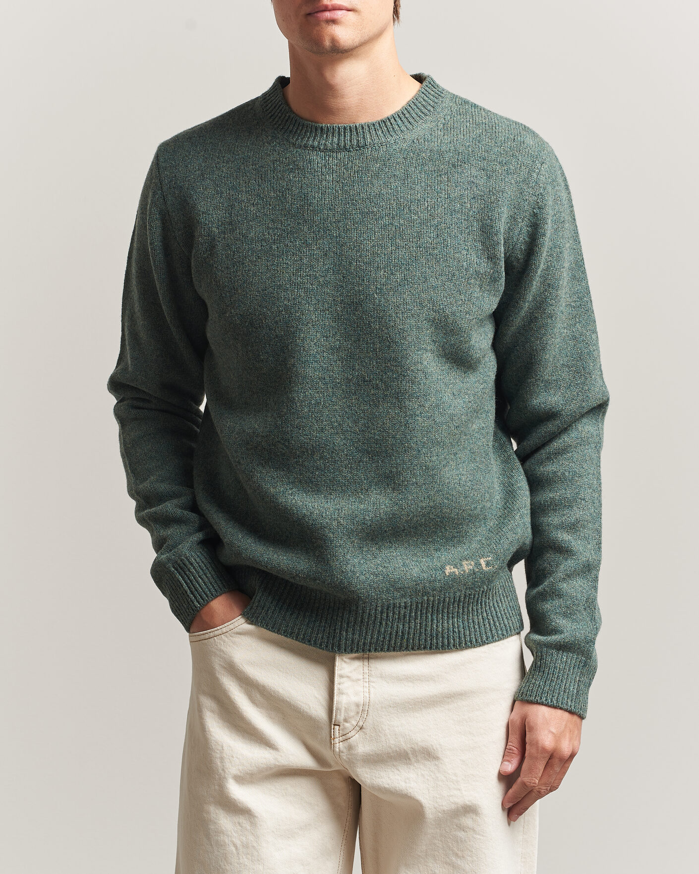 Hombres | Jerséis y prendas de punto | A.P.C. | Edmond Wool Knitted Sweater Green Melange