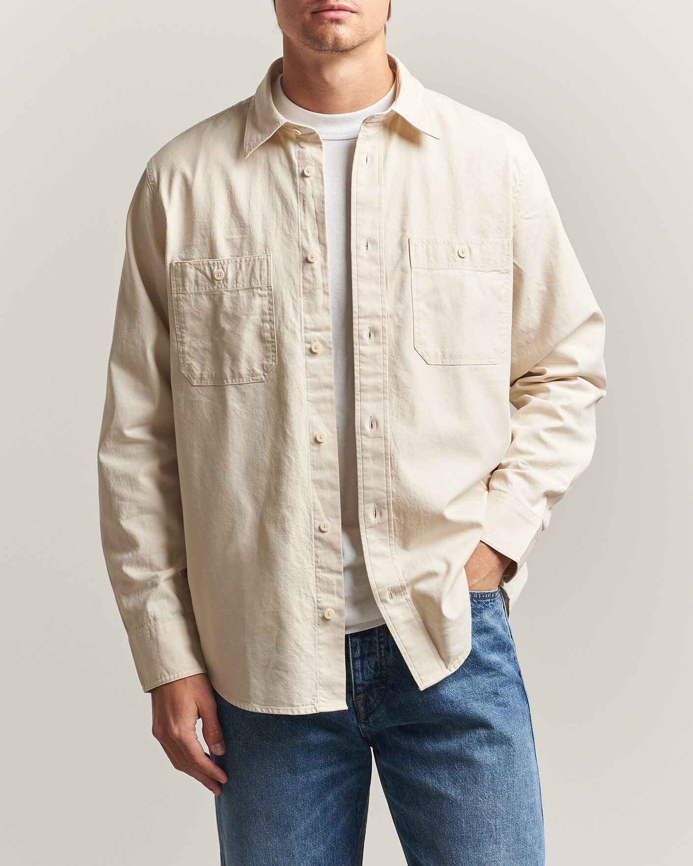 Hombres | Camisas | NN07 | Colby Twill Overshirt Ivory