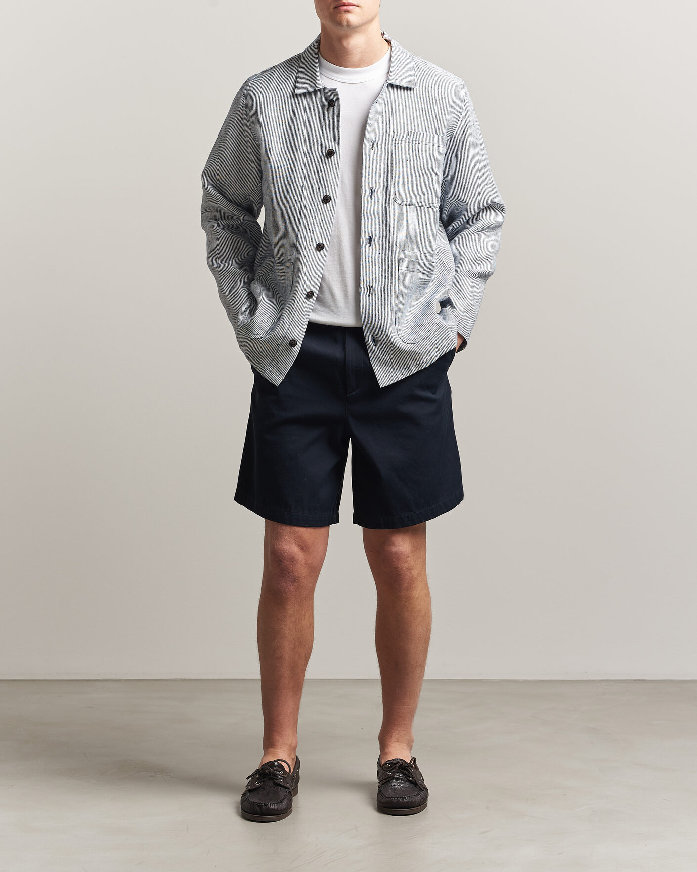 Hombres | Camisas | Peregrine | Windsor Linen Shacket Navy Stripe