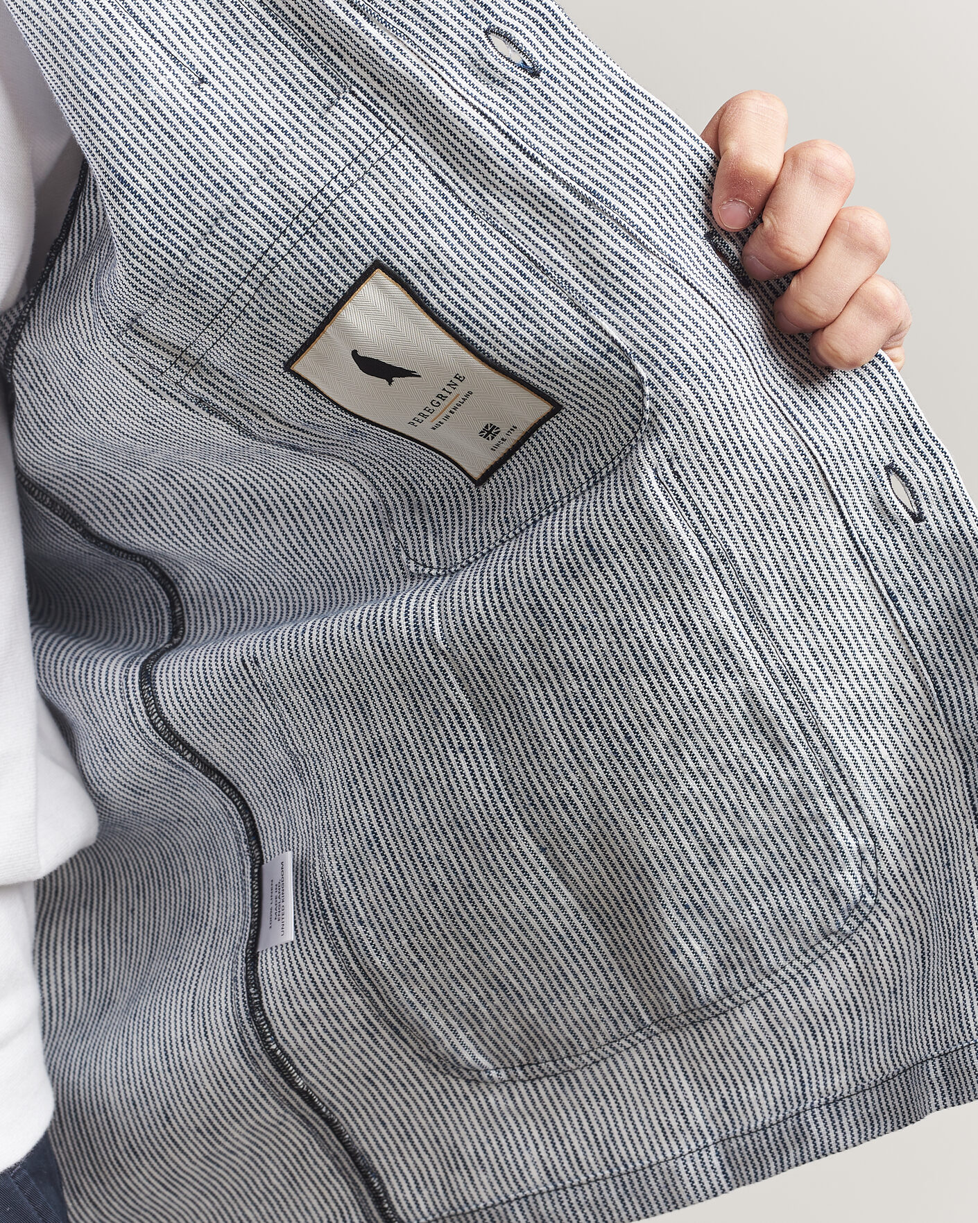Hombres | Camisas | Peregrine | Windsor Linen Shacket Navy Stripe