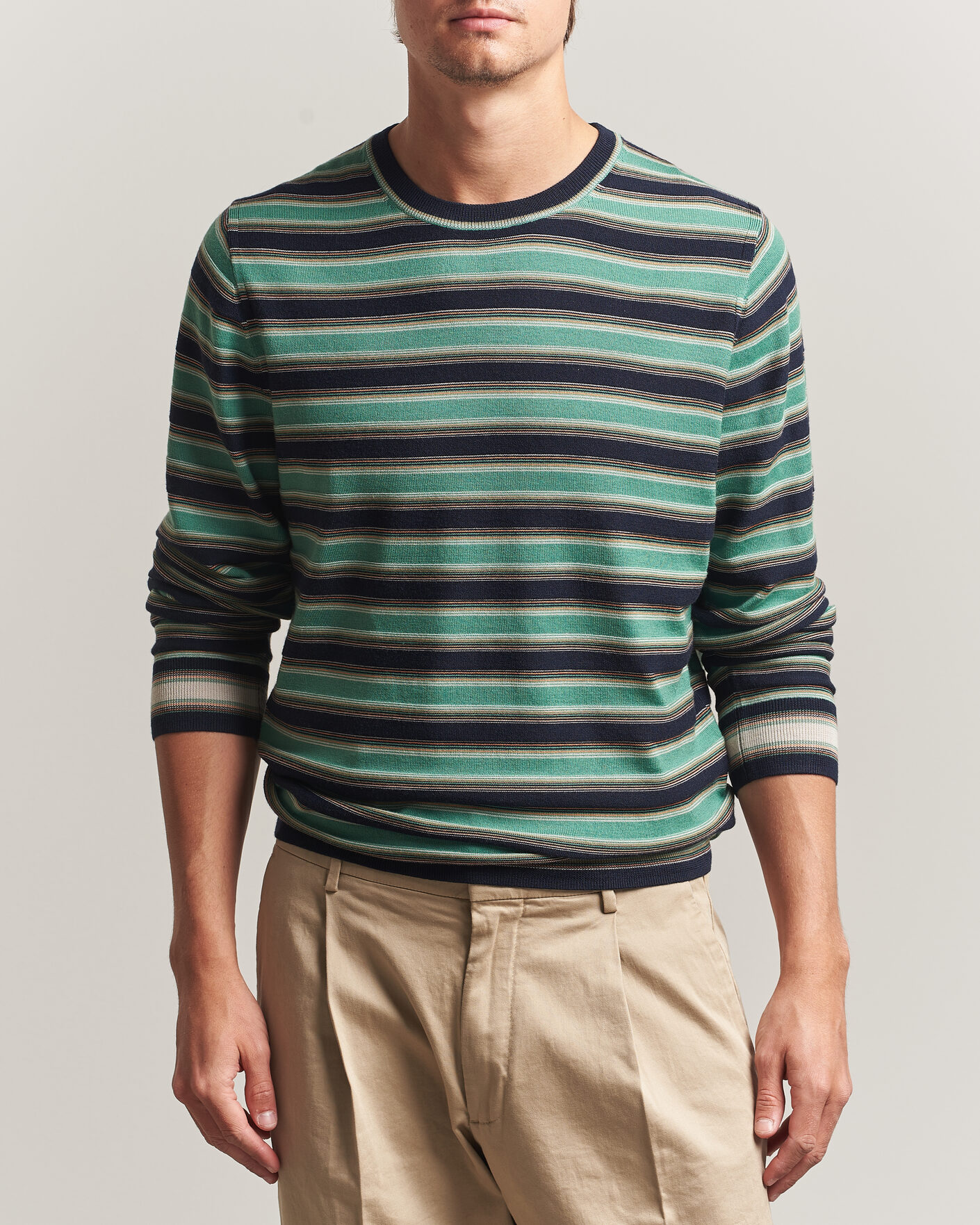 Hombres | Jerséis y prendas de punto | PS Paul Smith | Merino Wool Knitted Striped Sweater Green