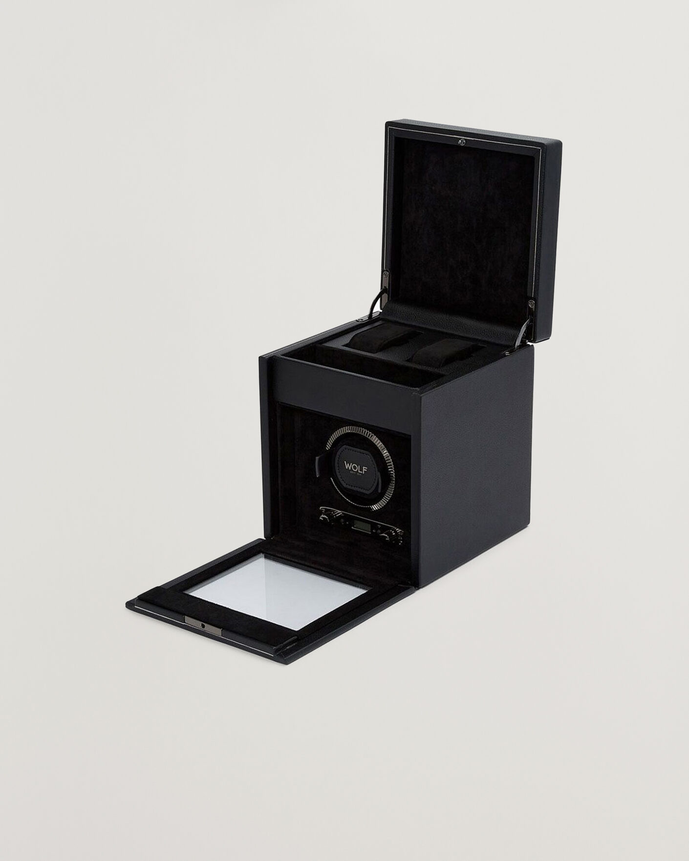 Hombres | Cajas para relojes y joyas | WOLF | British Racing Single Watch Winder With Storage Black