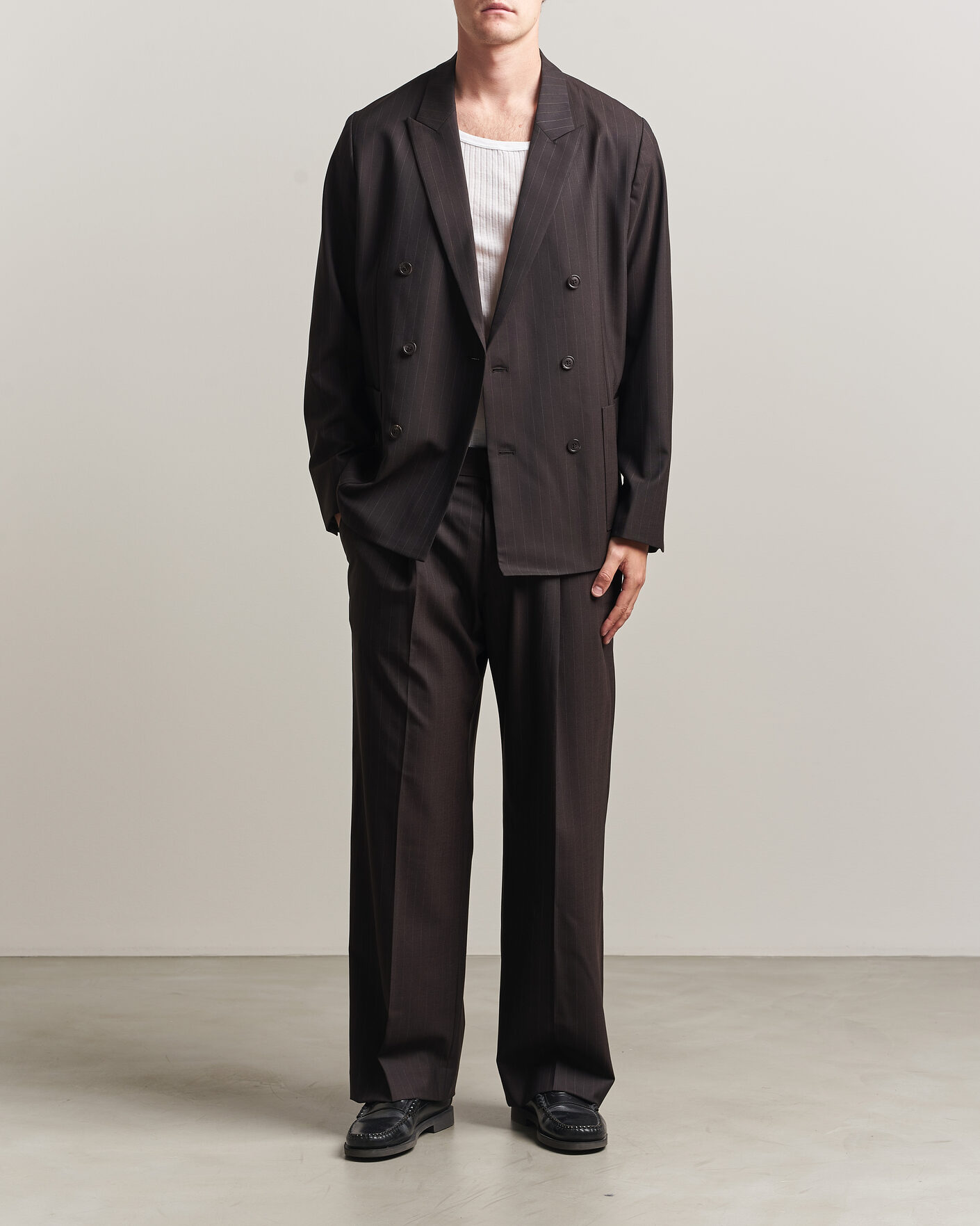 Hombres | Blazers | NN07 | Jordin Pinstriped Double Breasted Blazer Dark Brown
