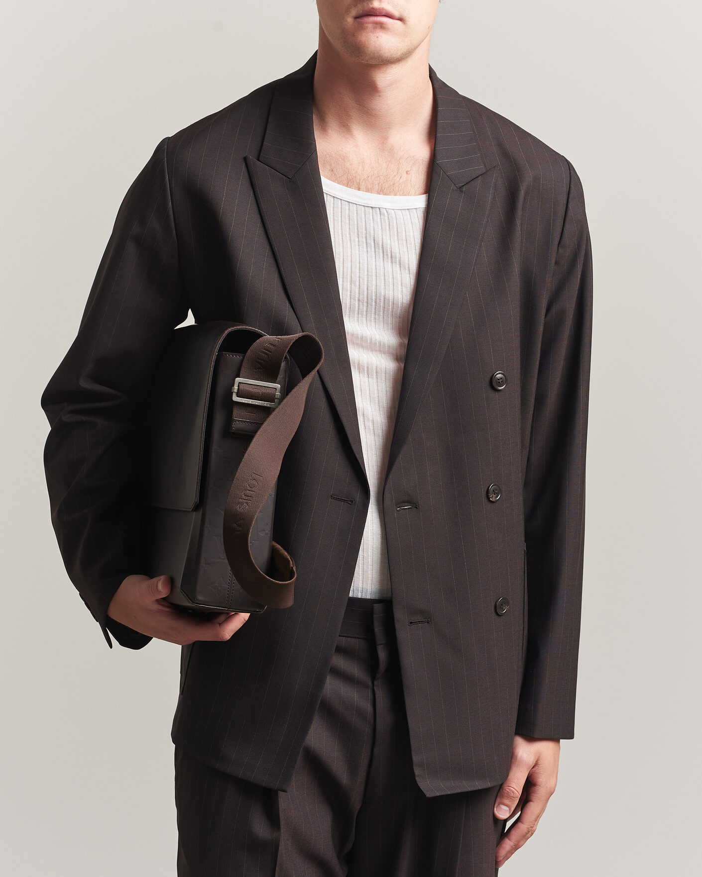 Hombres | Blazers | NN07 | Jordin Pinstriped Double Breasted Blazer Dark Brown