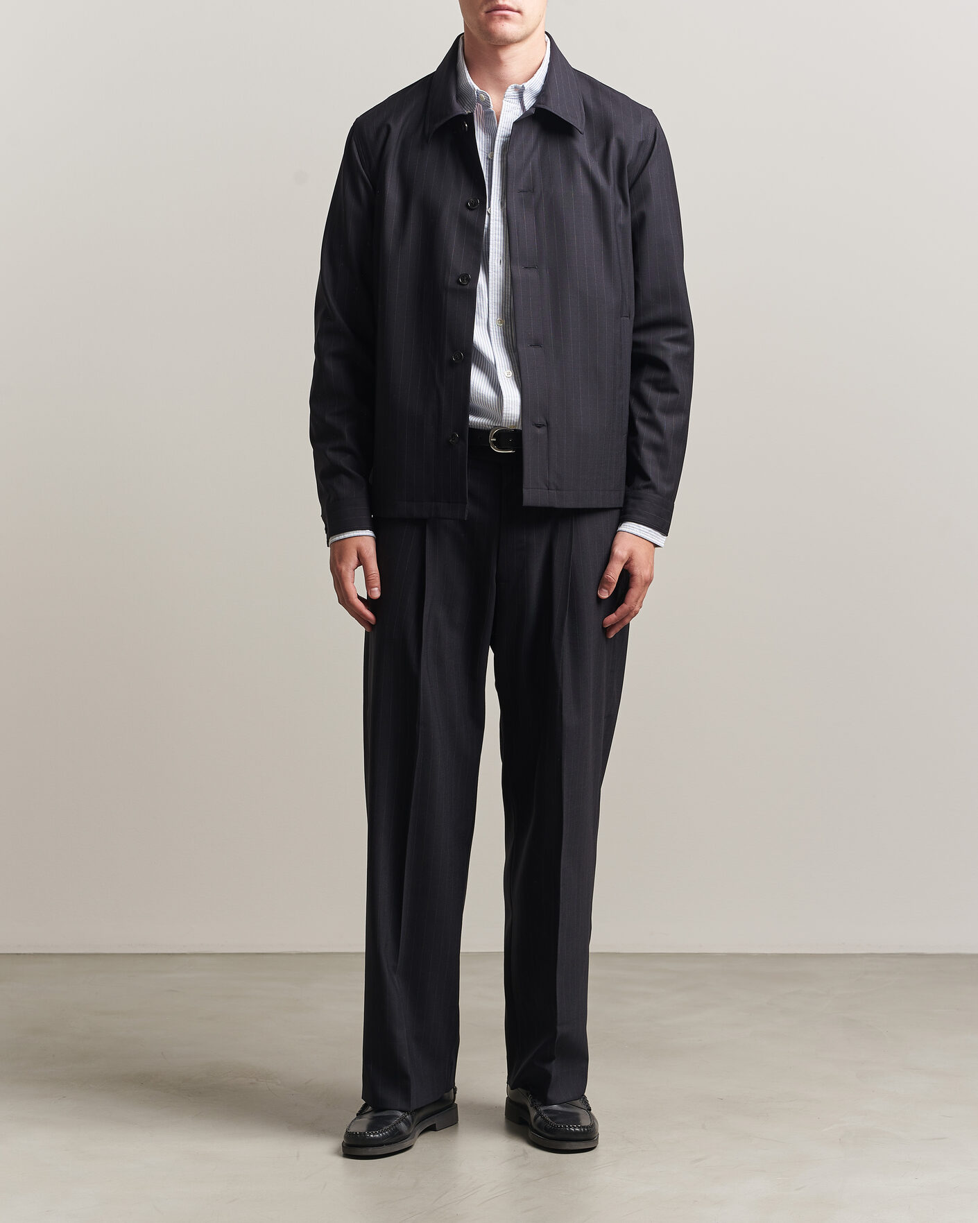 Hombres | Pantalones | NN07 | Kay Pinstriped Pleated Trousers Navy Blue