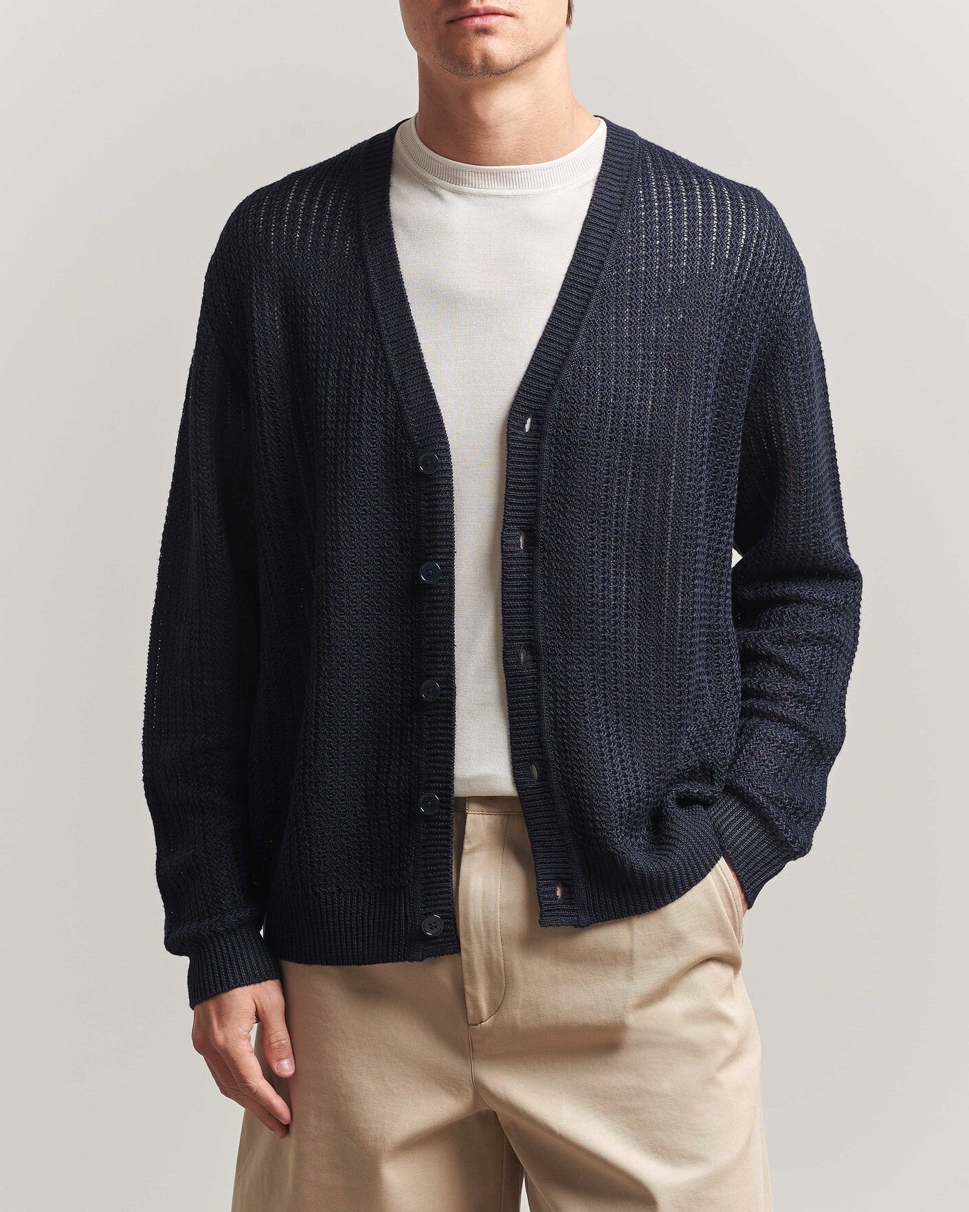 Hombres | Jerséis y prendas de punto | NN07 | Tim Linen Knitted Cardigan Navy Blue