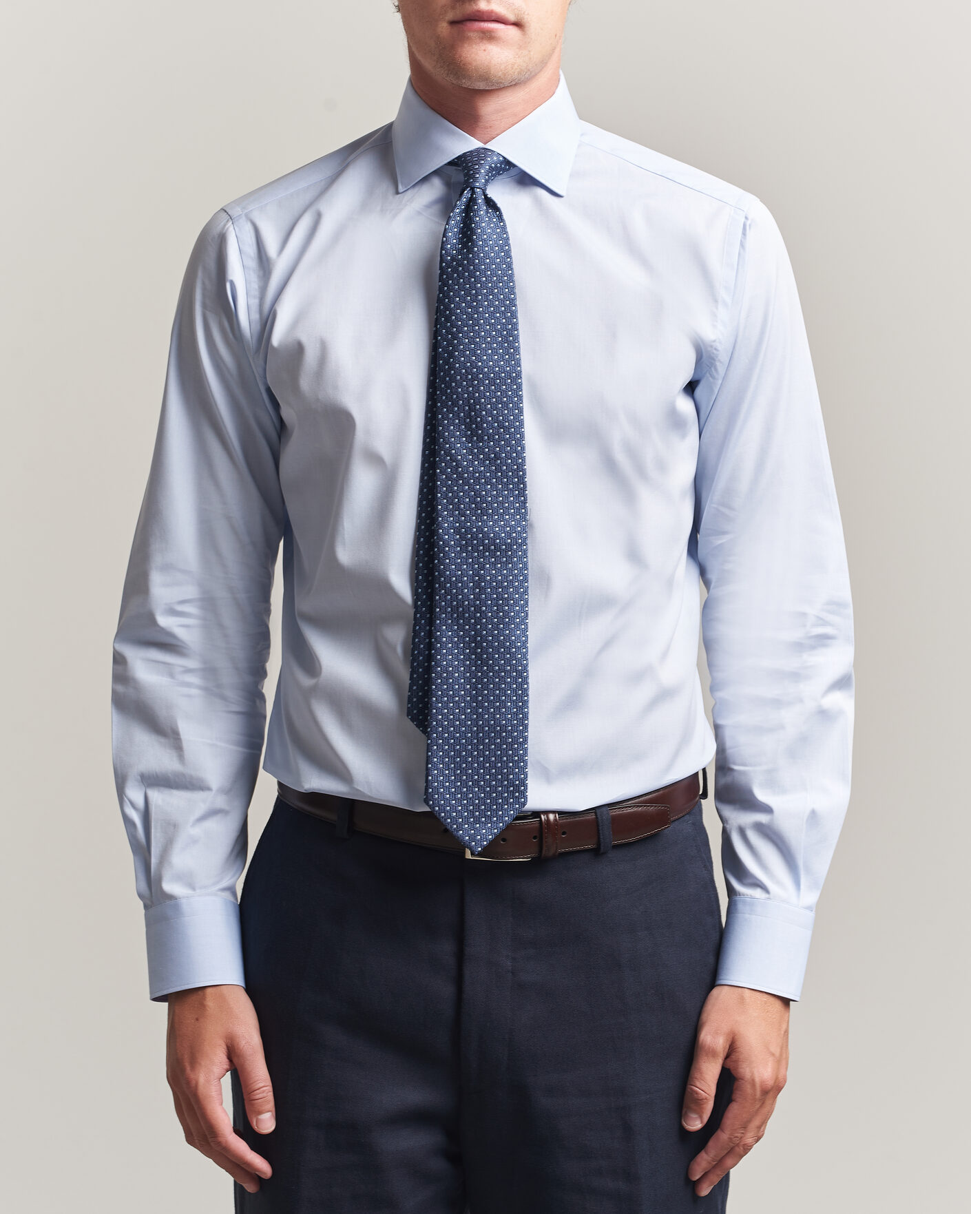 Hombres | Camisas | Brioni | Poplin Cotton Dress Shirt Light Blue