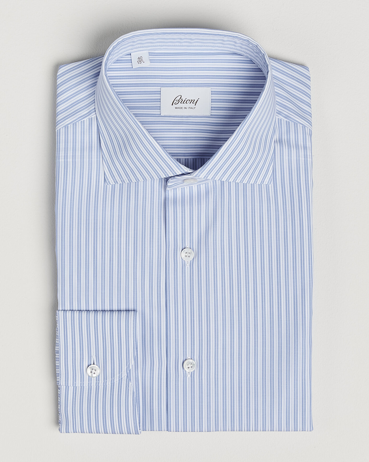 Hombres | Camisas | Brioni | Poplin Cotton Dress Shirt Light Blue Stripe