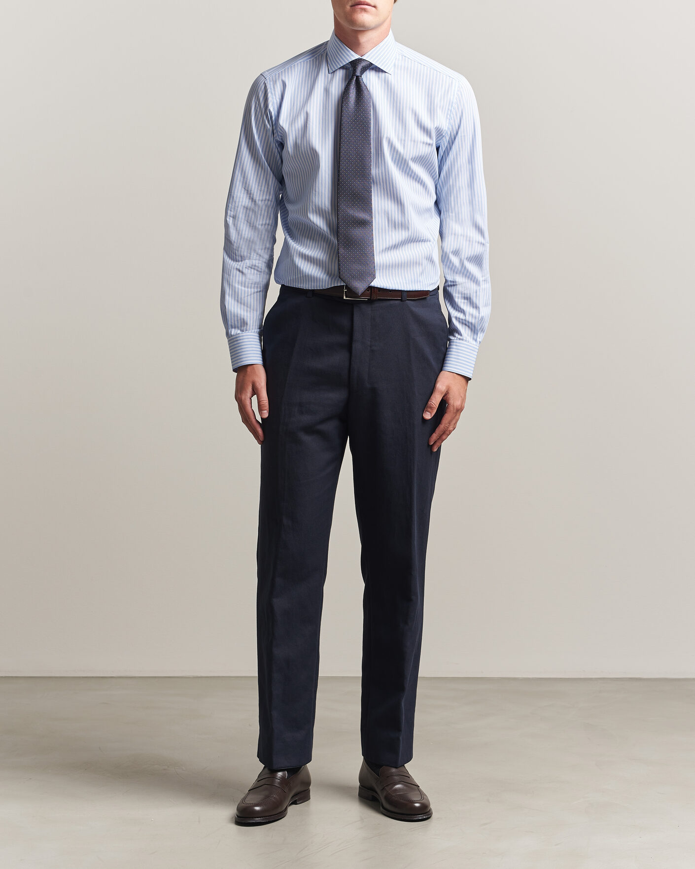 Hombres | Camisas | Brioni | Poplin Cotton Dress Shirt Light Blue Stripe