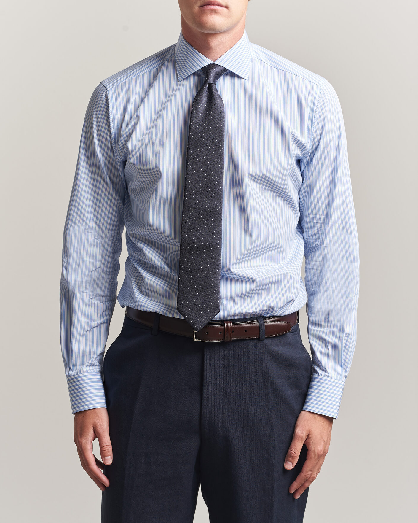 Hombres | Camisas | Brioni | Poplin Cotton Dress Shirt Light Blue Stripe