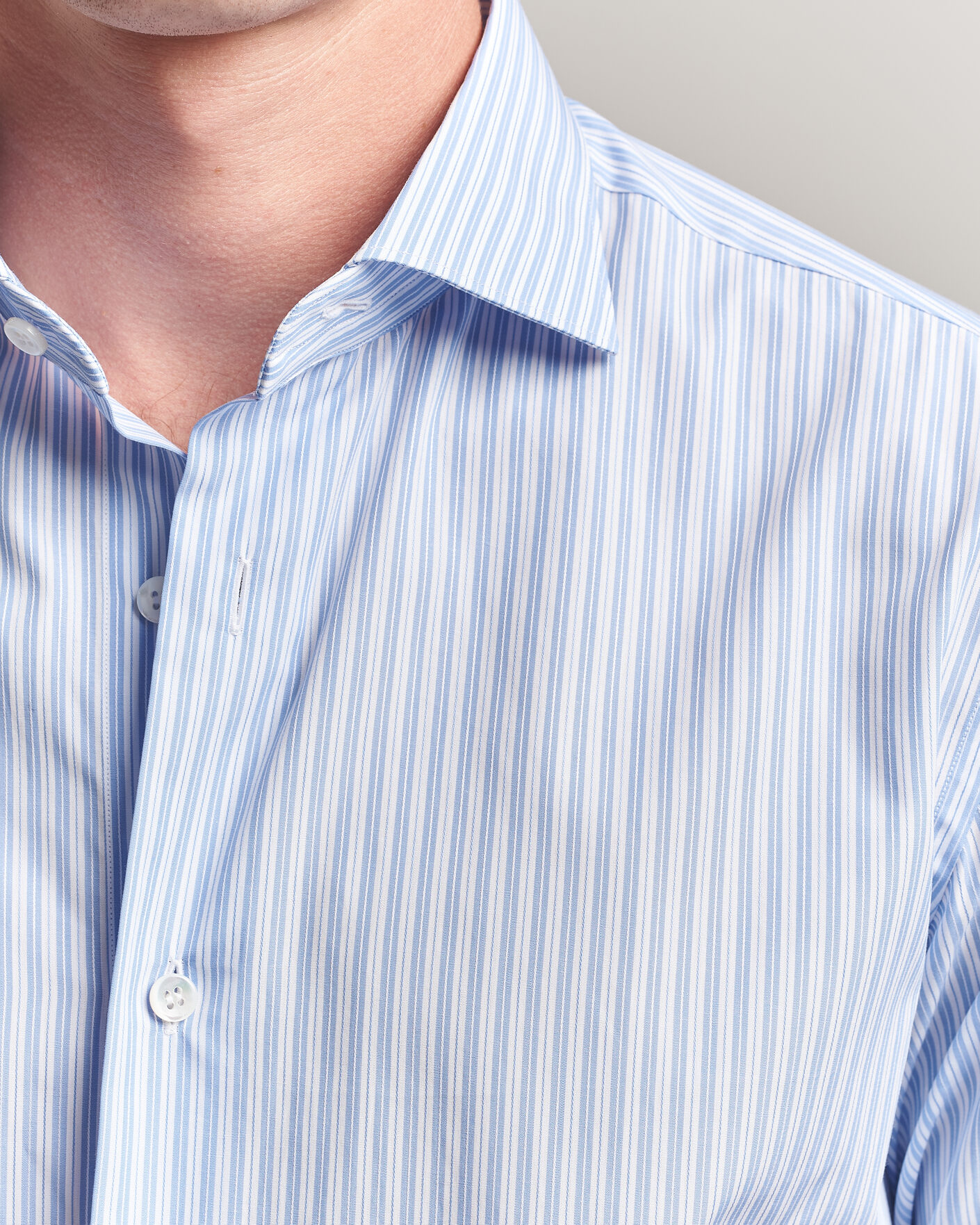 Hombres | Camisas | Brioni | Poplin Cotton Dress Shirt Light Blue Stripe