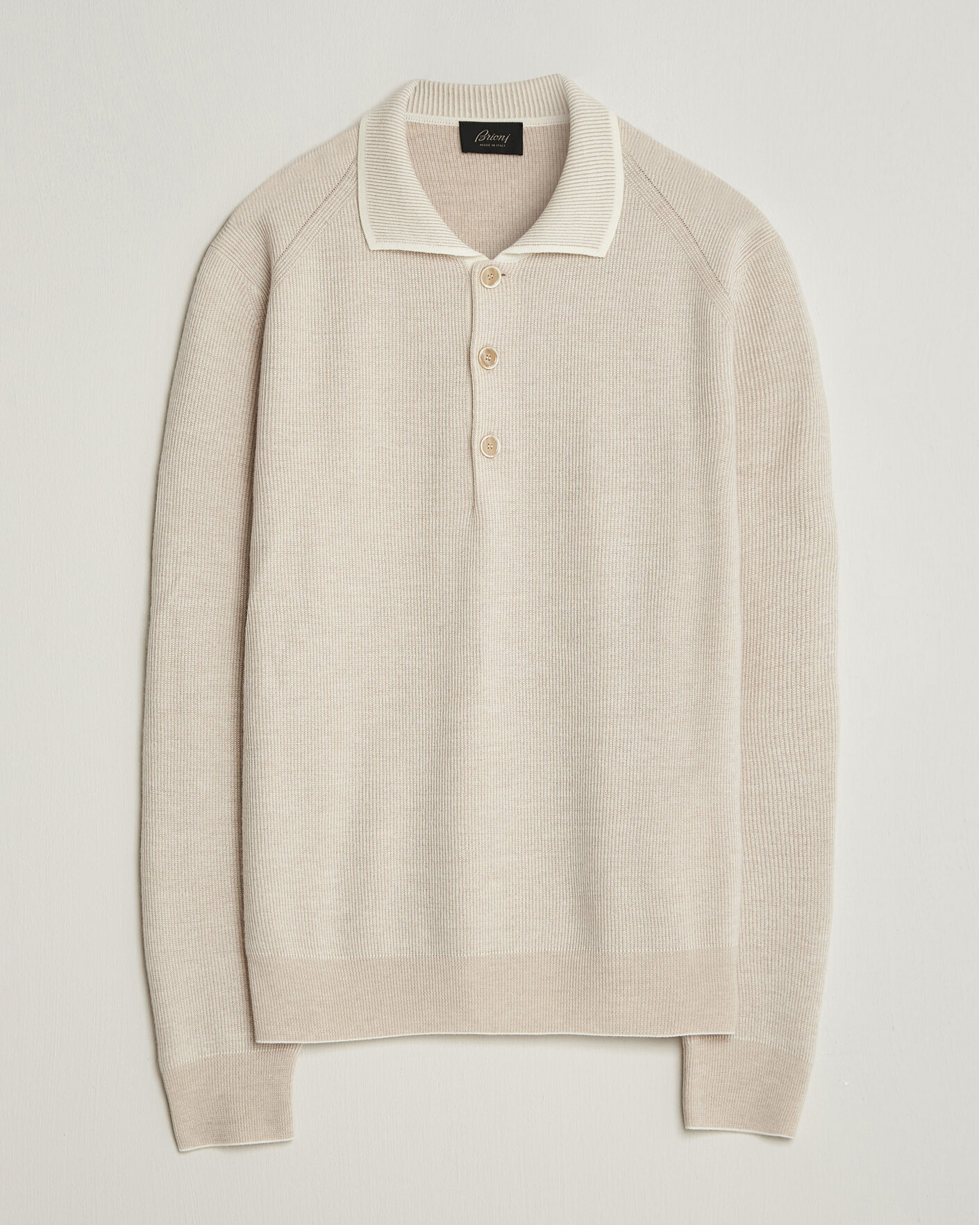 Hombres | Jerséis y prendas de punto | Brioni | Cashmere Rib Knitted Polo Light Beige
