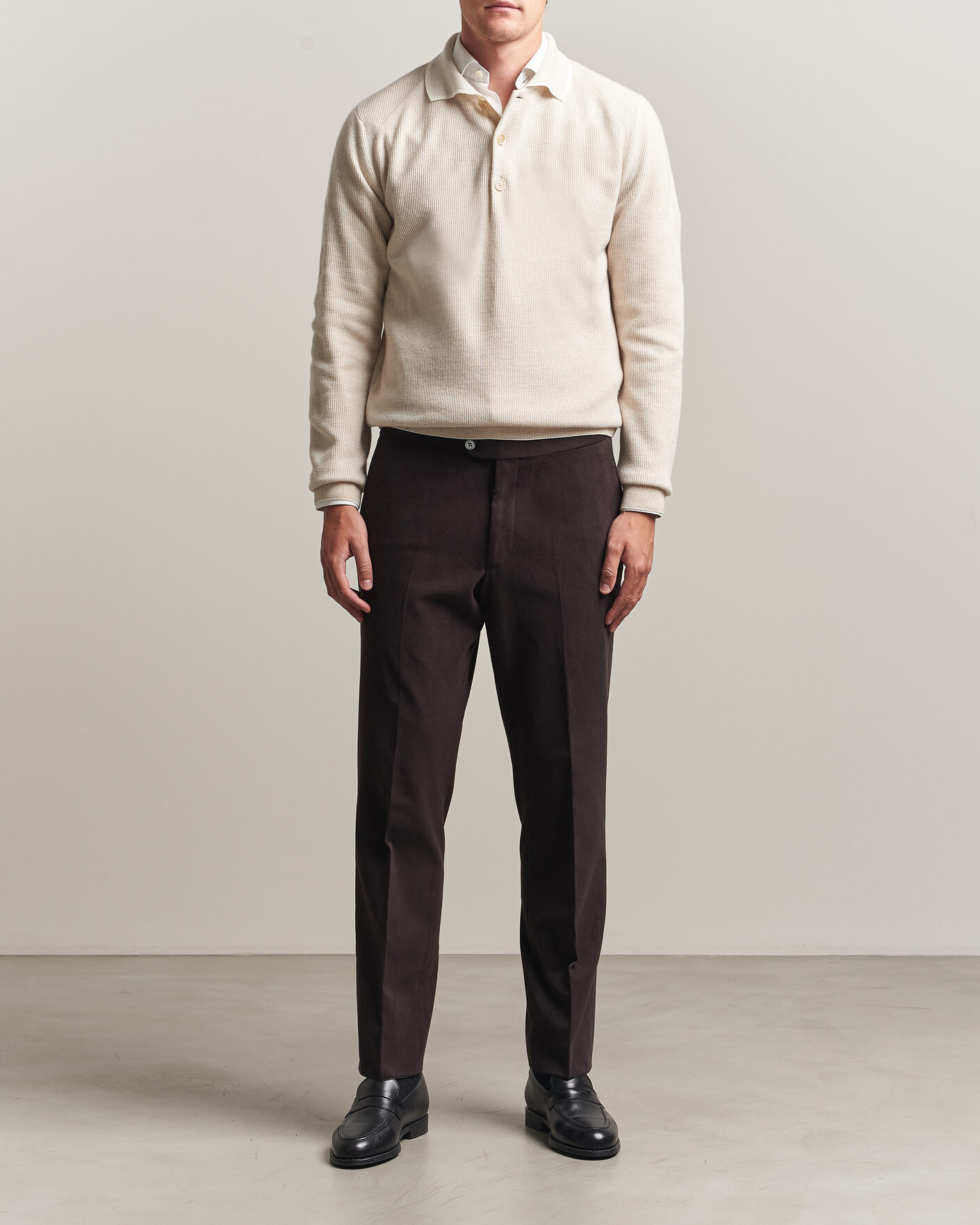 Hombres | Jerséis y prendas de punto | Brioni | Cashmere Rib Knitted Polo Light Beige