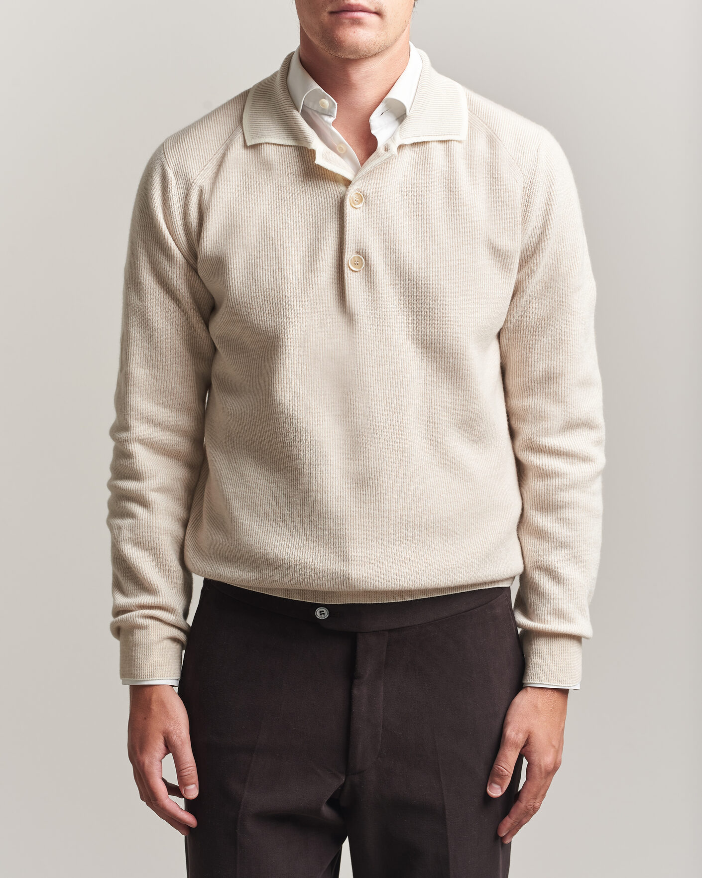 Hombres | Jerséis y prendas de punto | Brioni | Cashmere Rib Knitted Polo Light Beige