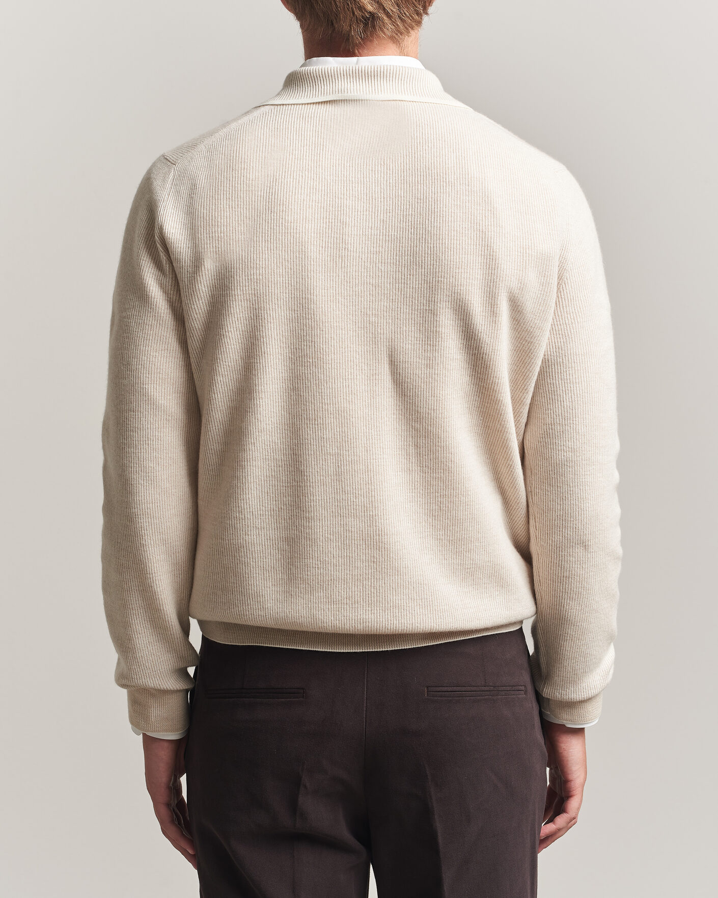 Hombres | Jerséis y prendas de punto | Brioni | Cashmere Rib Knitted Polo Light Beige