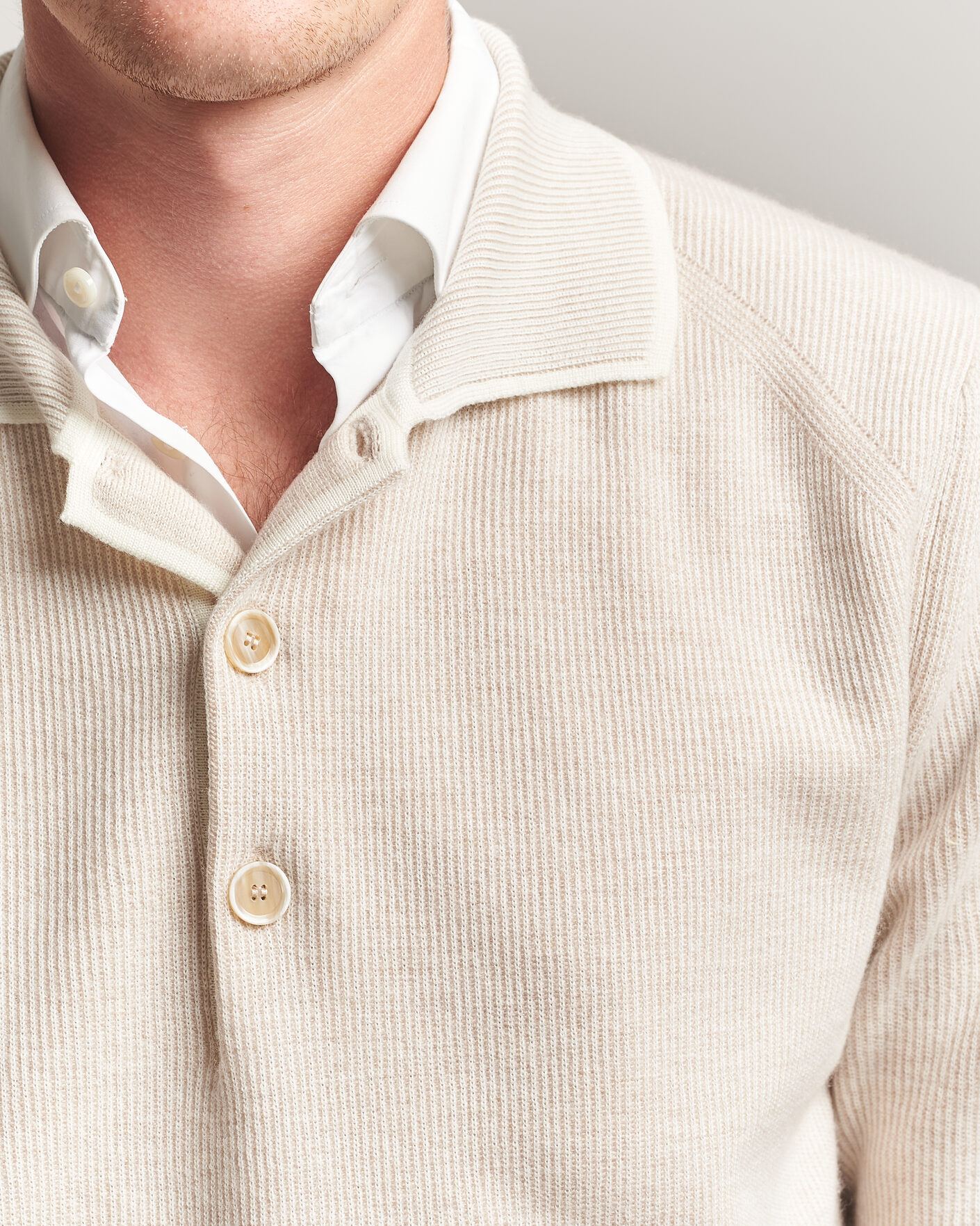 Hombres | Jerséis y prendas de punto | Brioni | Cashmere Rib Knitted Polo Light Beige