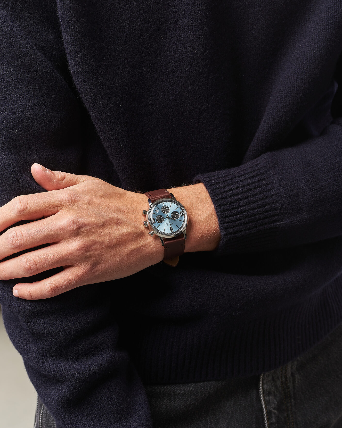 Hombres | Timex Marlin Quartz Chronograph Leather 40mm Ice Blue Dial | Timex | Marlin Quartz Chronograph Leather 40mm Ice Blue Dial