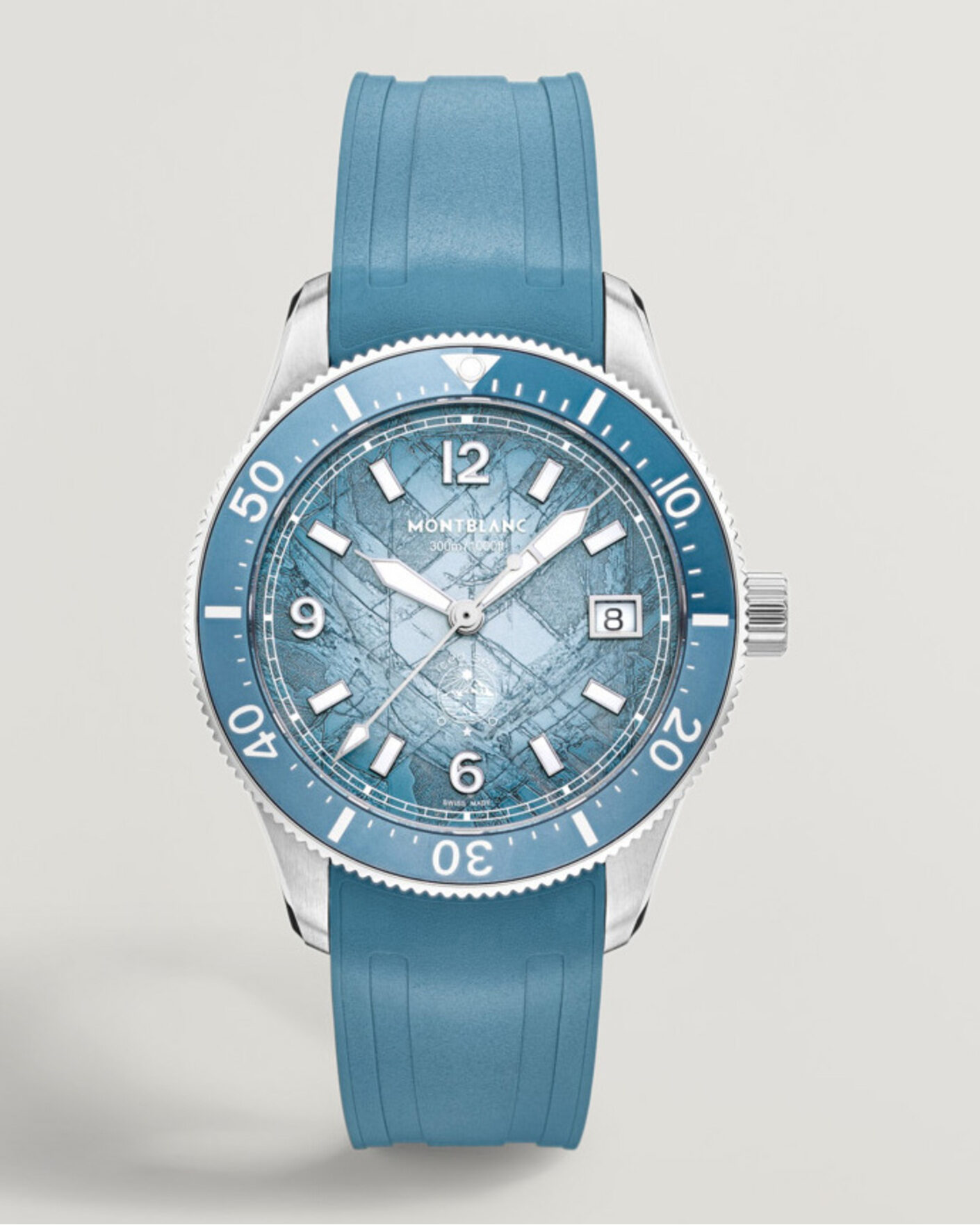 Hombres | Montblanc Iced Sea Automatic Date 0 Oxygen Rubber Strap Light Blue | Montblanc | Iced Sea Automatic Date 0 Oxygen Rubber Strap Light Blue