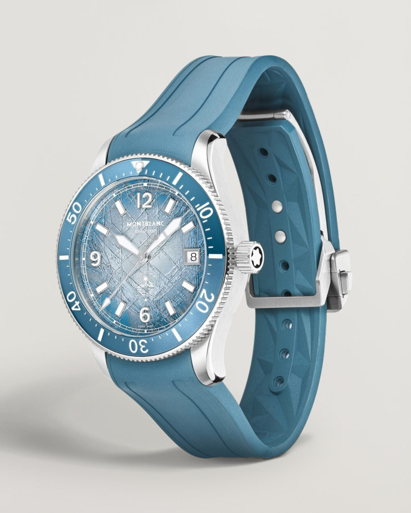 Hombres | Montblanc Iced Sea Automatic Date 0 Oxygen Rubber Strap Light Blue | Montblanc | Iced Sea Automatic Date 0 Oxygen Rubber Strap Light Blue