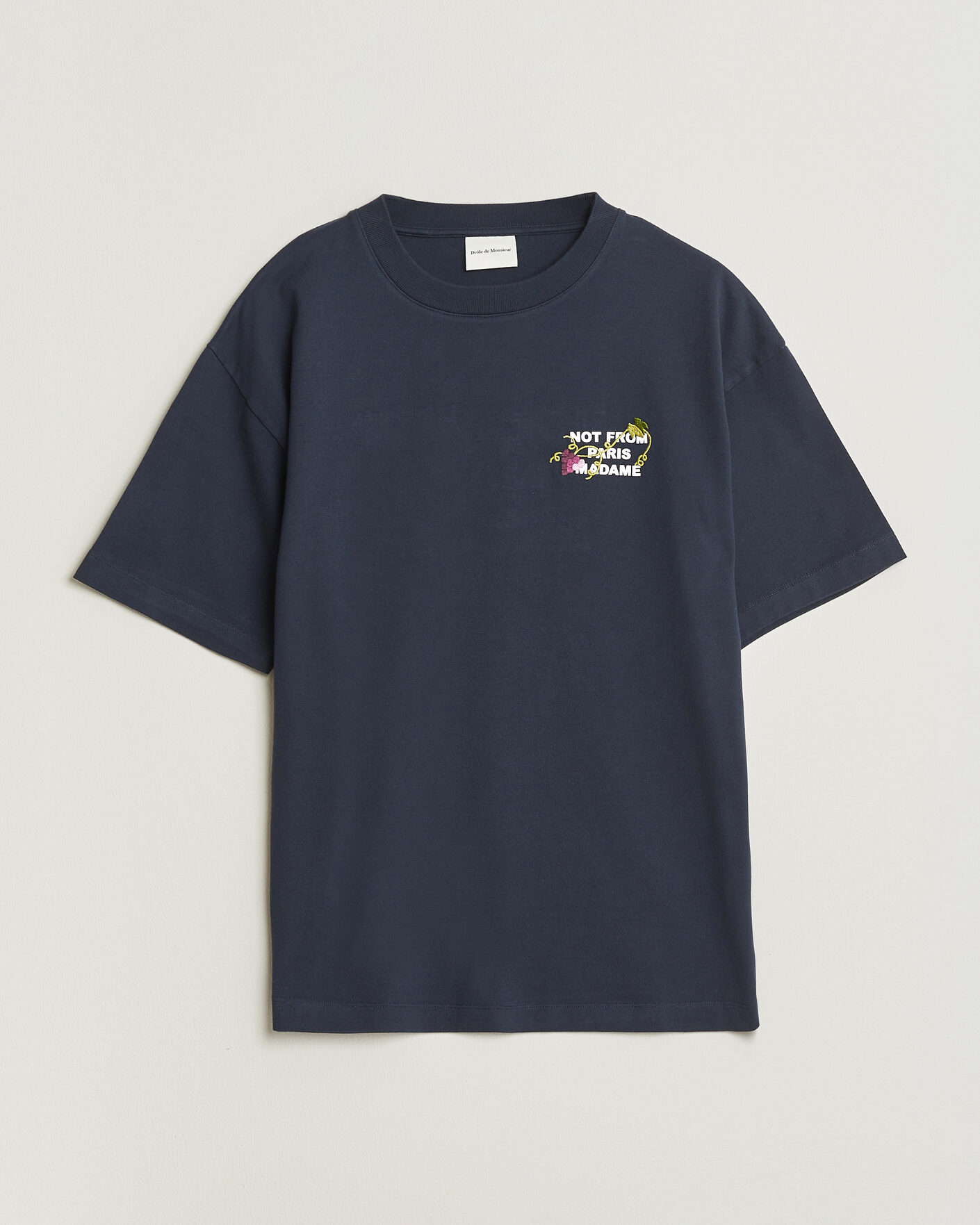 Hombres | Camisetas | Drôle de Monsieur | Vine Embroidered Slogan T-Shirt Navy