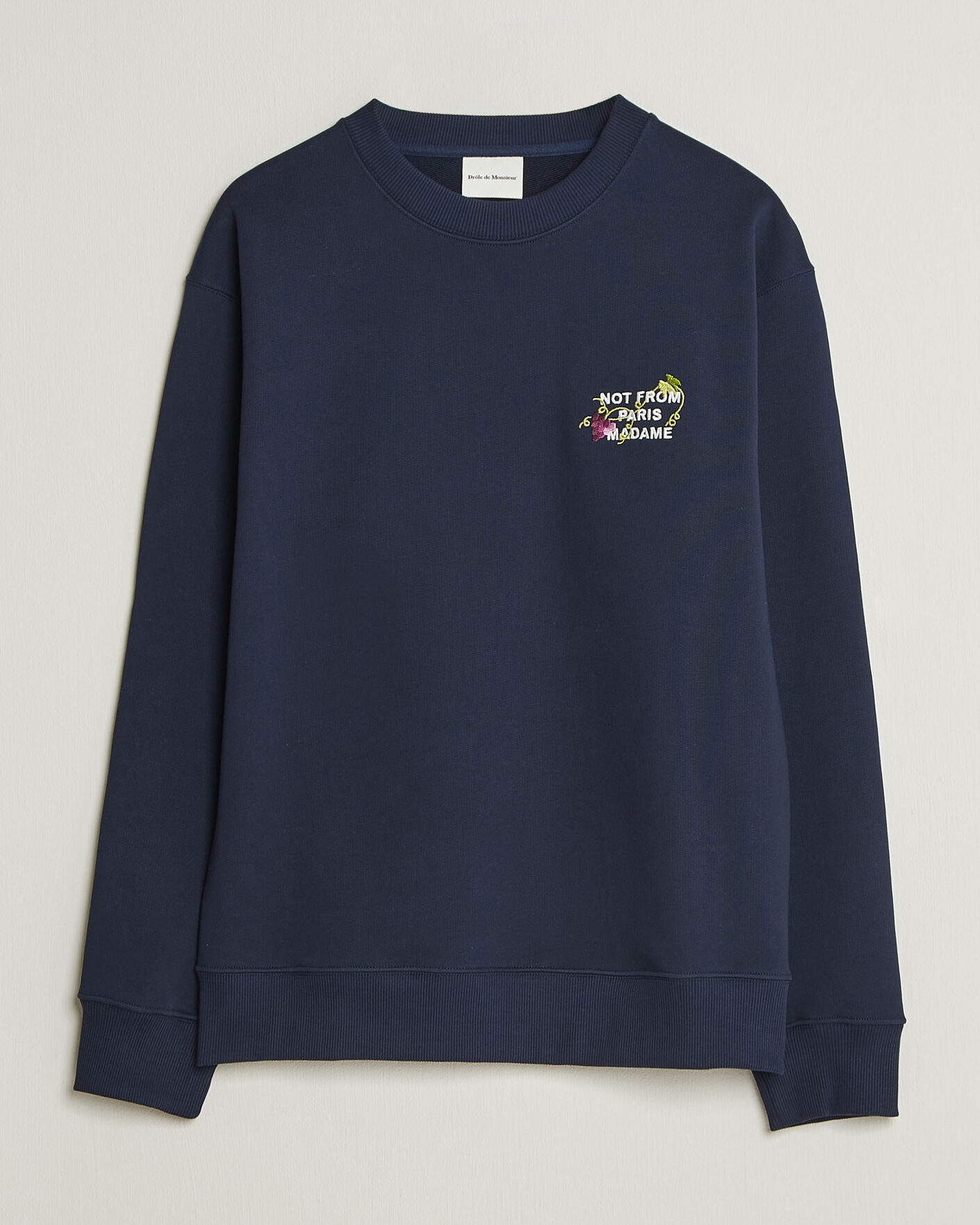 Hombres | Jerséis y prendas de punto | Drôle de Monsieur | Vine Embroidered Slogan Sweatshirt Navy
