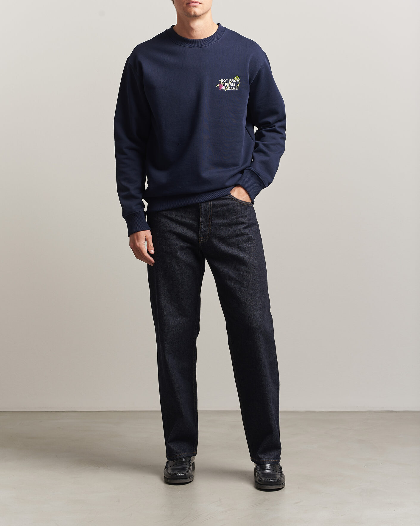 Hombres | Jerséis y prendas de punto | Drôle de Monsieur | Vine Embroidered Slogan Sweatshirt Navy