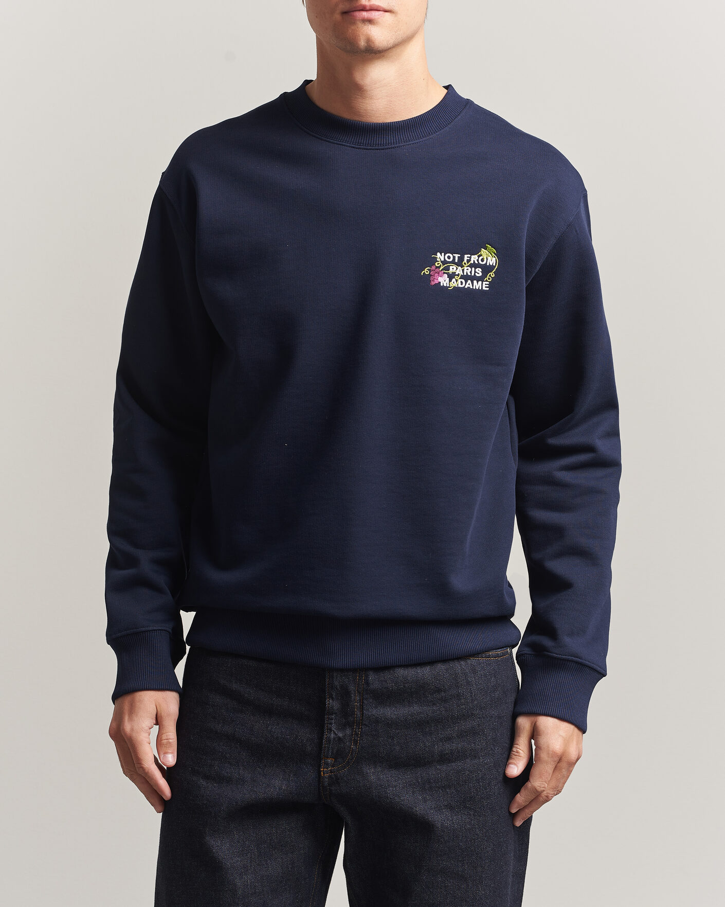 Hombres | Jerséis y prendas de punto | Drôle de Monsieur | Vine Embroidered Slogan Sweatshirt Navy