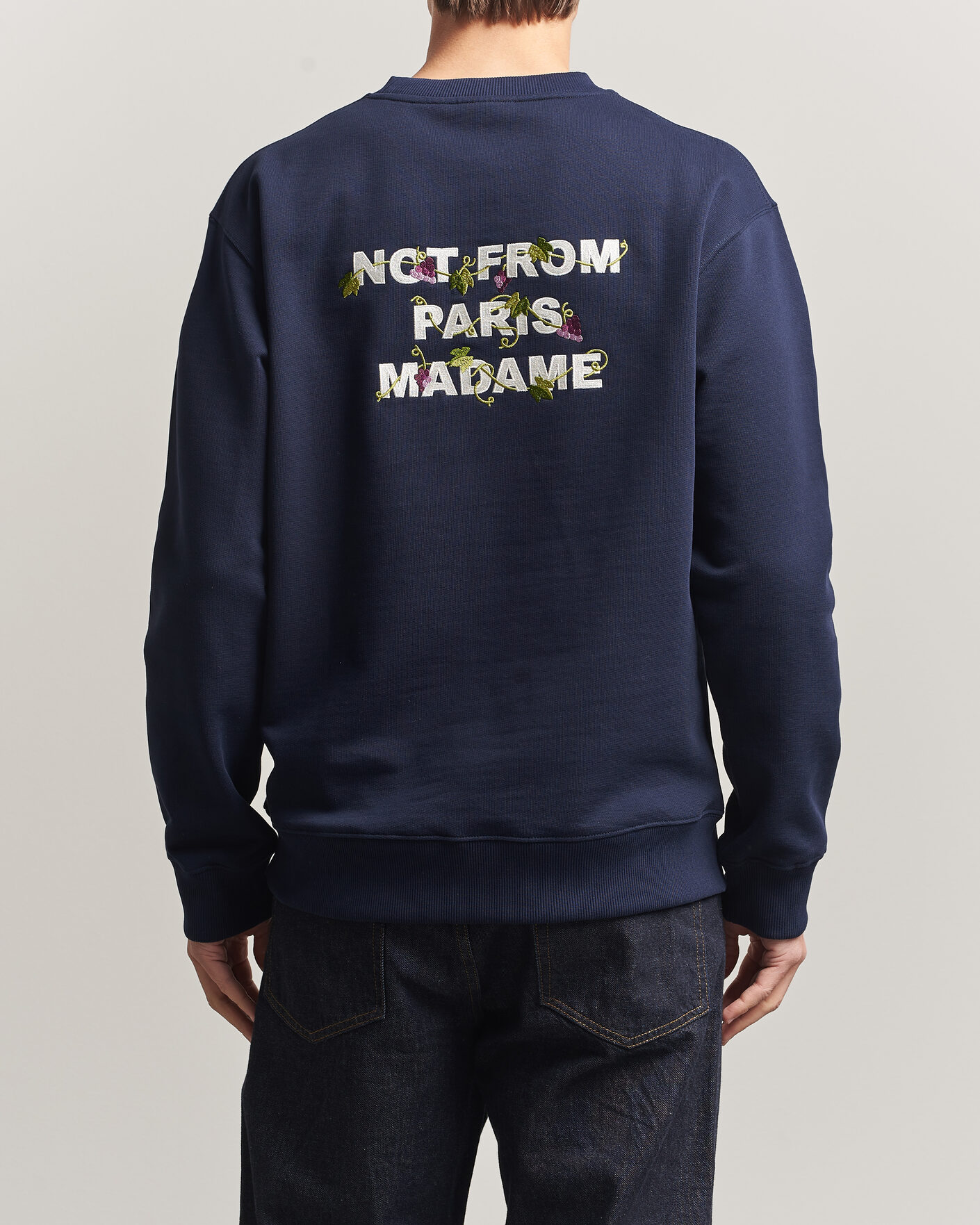 Hombres | Jerséis y prendas de punto | Drôle de Monsieur | Vine Embroidered Slogan Sweatshirt Navy